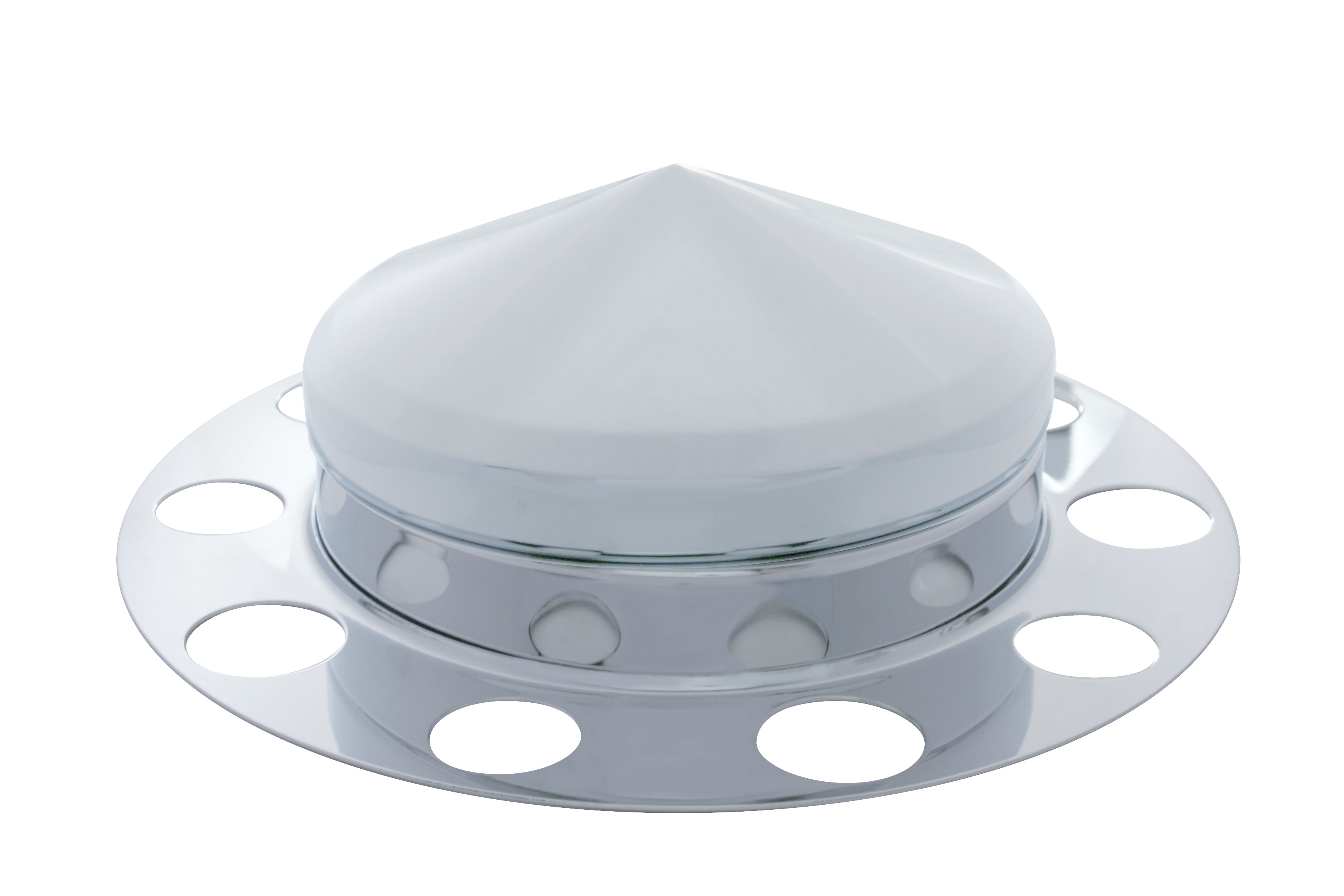 Chrome Front 3Pc. Axle Cover W/ Pointed Hub Cap - Aluminum Ring