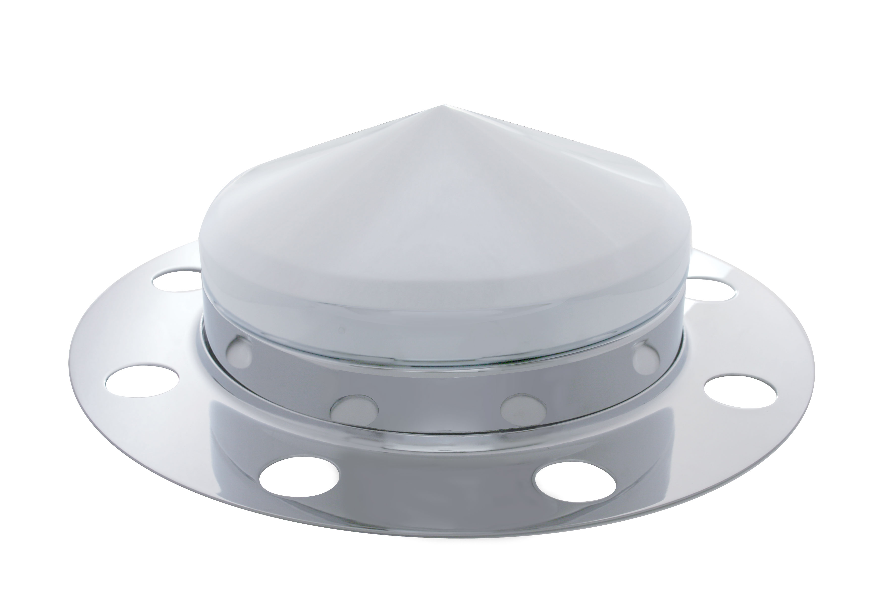 Chrome Front 3Pc. Axle Cover W/ Pointed Hub Cap - 8 Holes Uni-Mount