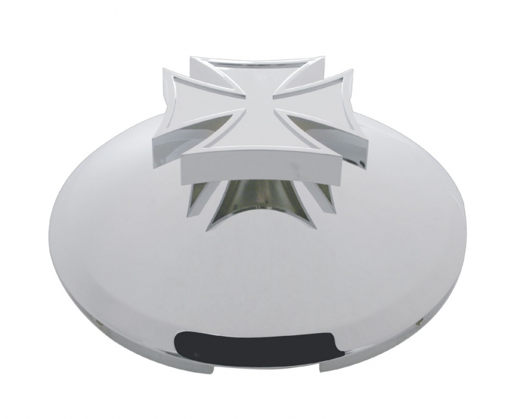 Chrome 1" Lip 4 Even Notch Front Hub Cap W/ Iron Cross Spinner