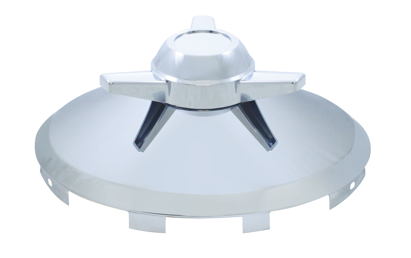 Chrome Universal Front Hub Cap With 3 Bar Straight Style Spinner - 7/16" Lip