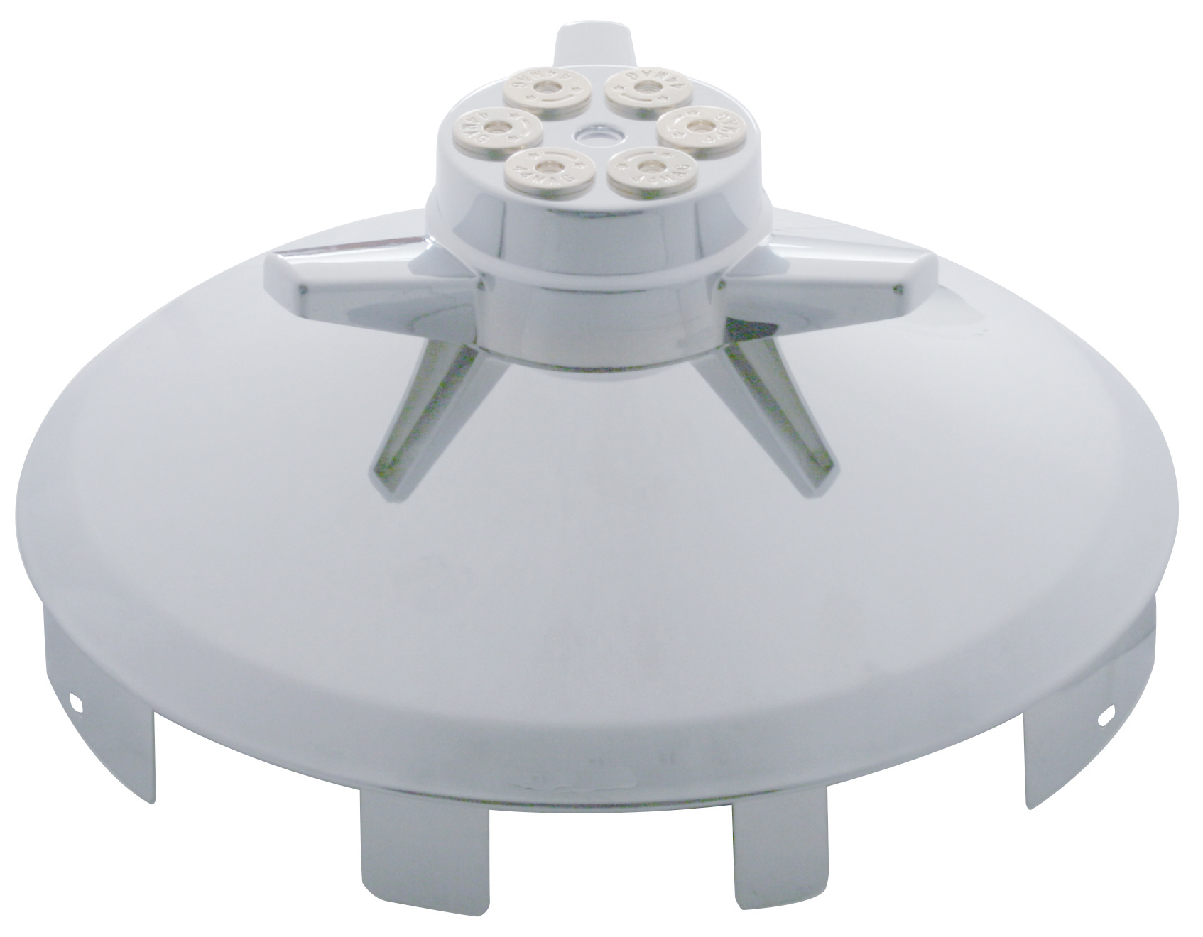 Chrome 4 Even Notch Front Hub Cap W/ Gun Cylinder Spinner - 1" Lip