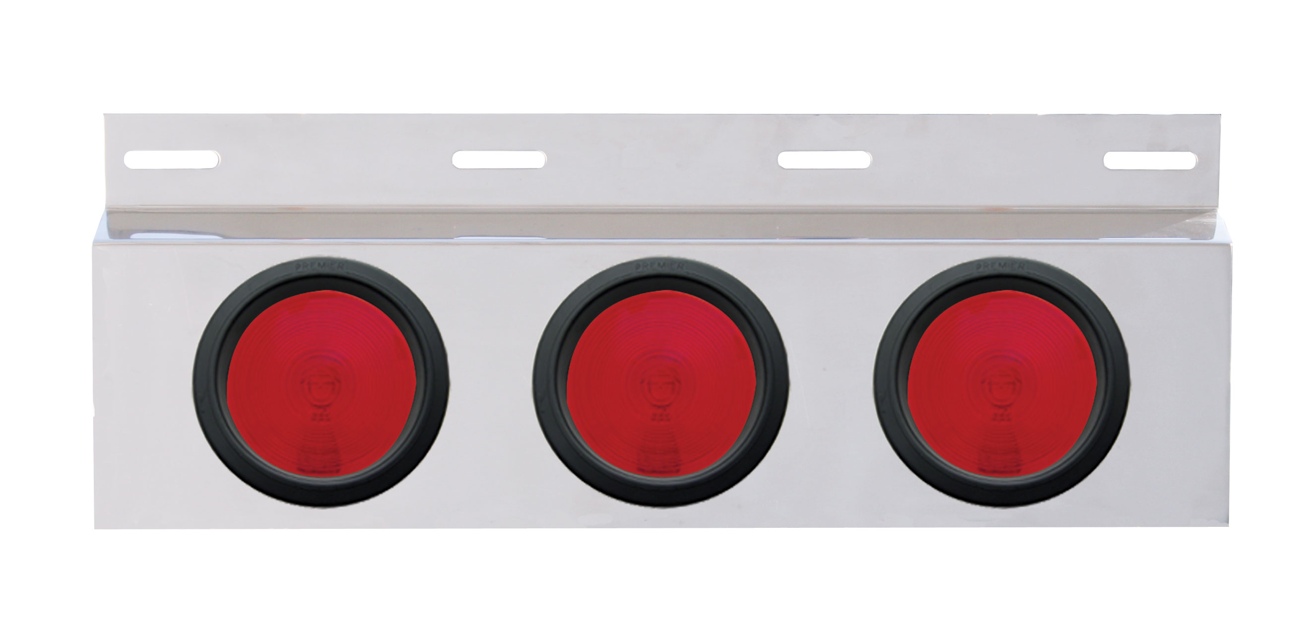 Stainless Steel Top Mud Flap Light Bracket W/ Three 4" Incandescent Light W/ Grommet - Red Lens