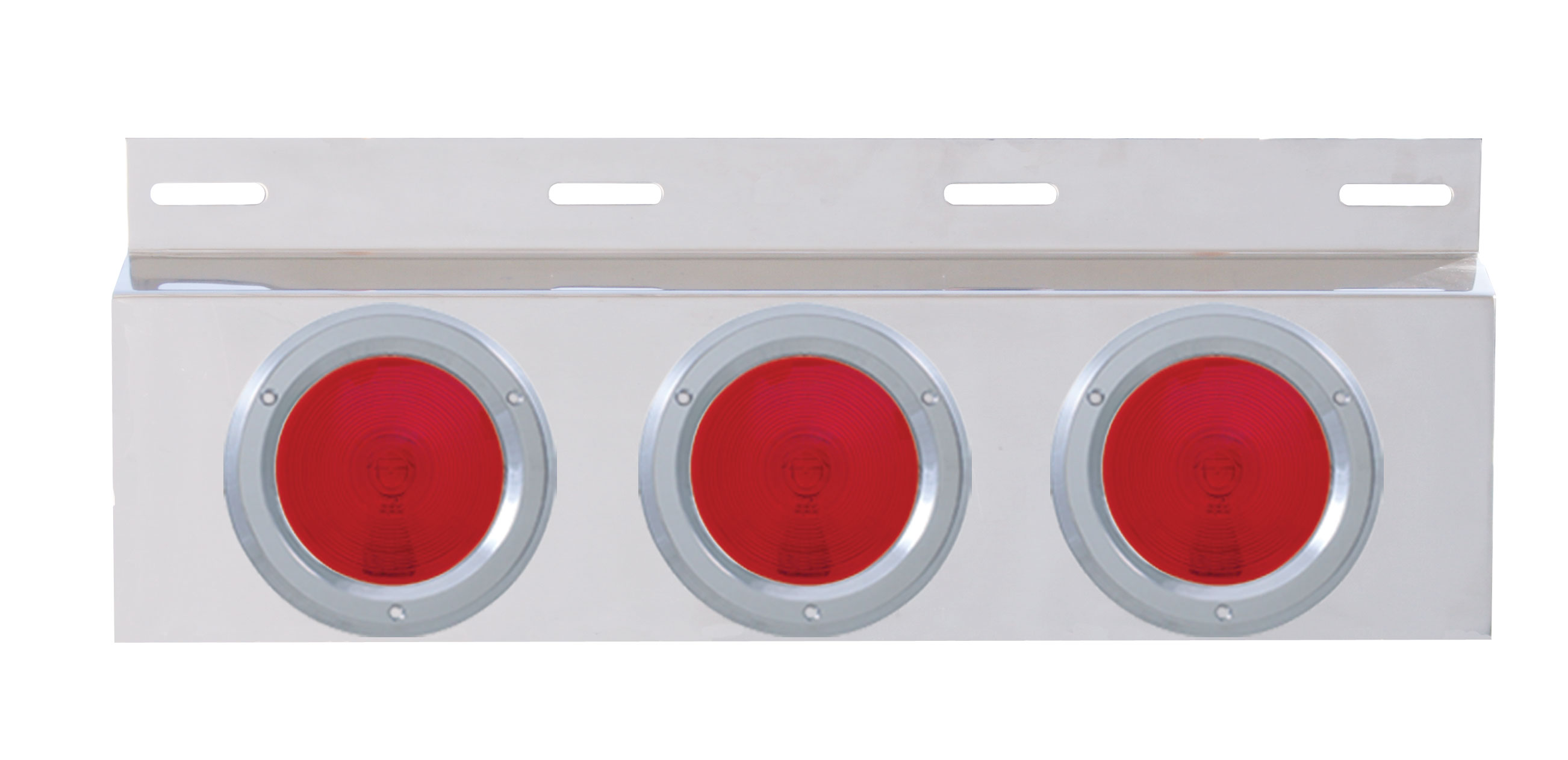 Stainless Steel Top Mud Flap Light Bracket W/ Three 4" Incandescent Light W/ Bezel - Red Lens