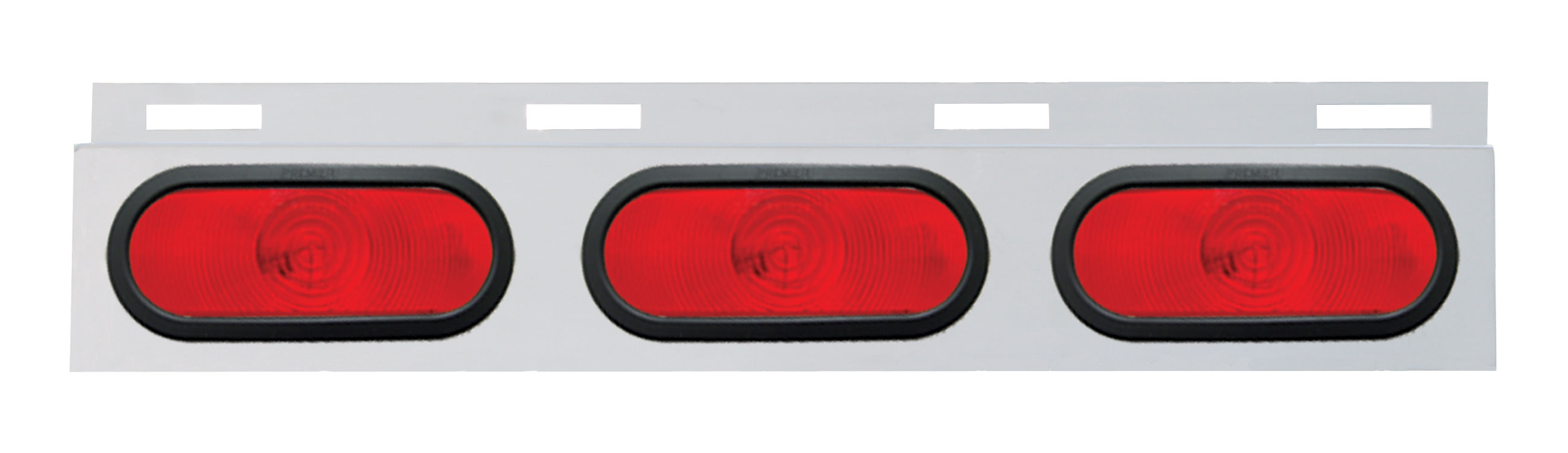 Stainless Steel Top Mud Flap Light Bracket W/ 3 Oval Incandescent Lights W/ Grommet - Red Lens