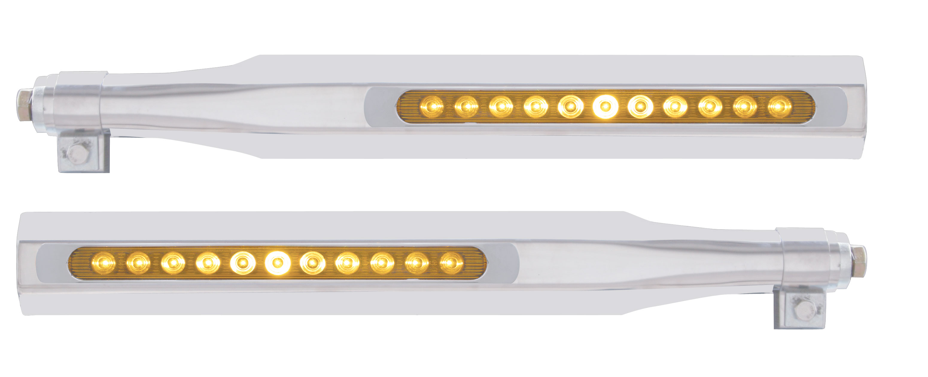 (2/Bulk) Stainless Steel Deluxe Quarter Fender Bracket W/ 11 Amber Led 17" Light Bar W/ Bezel - Amber Lens