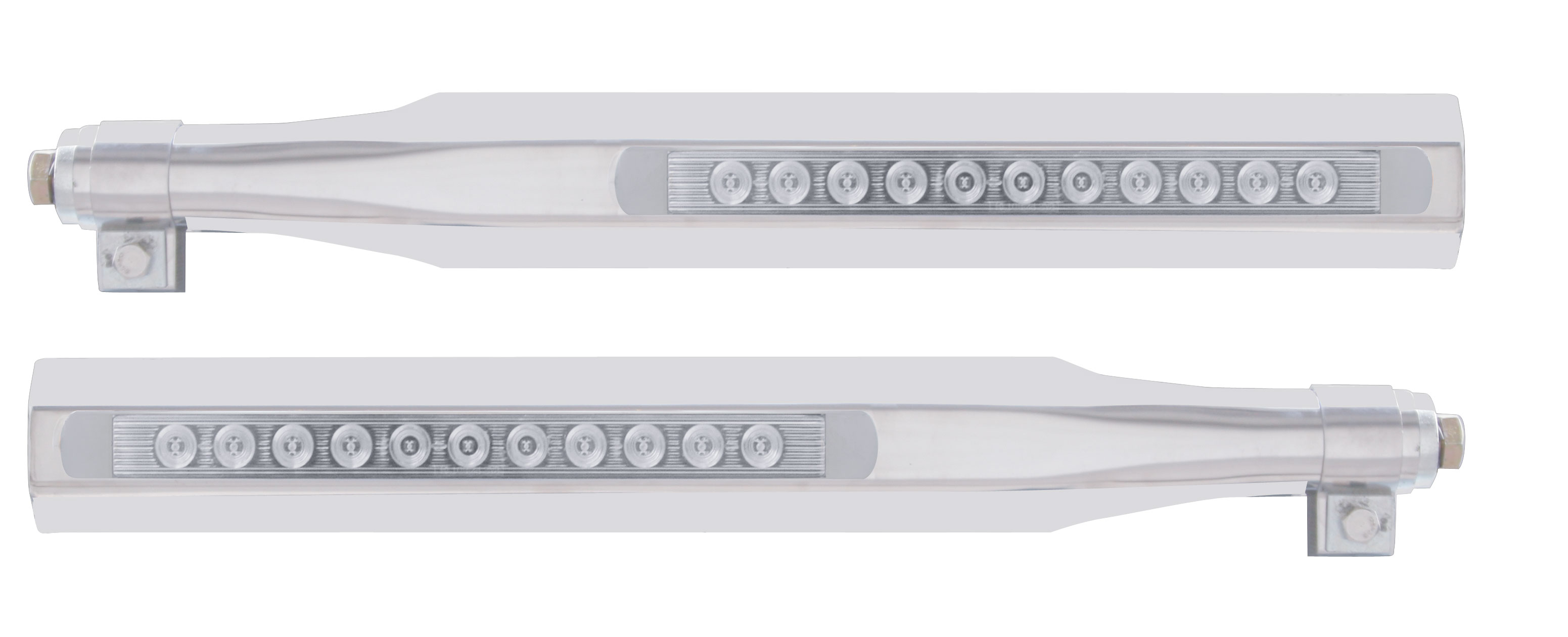 (2/Bulk) Stainless Steel Deluxe Quarter Fender Bracket W/ 11 Red Led 17" Light Bar W/ Bezel - Clear Lens