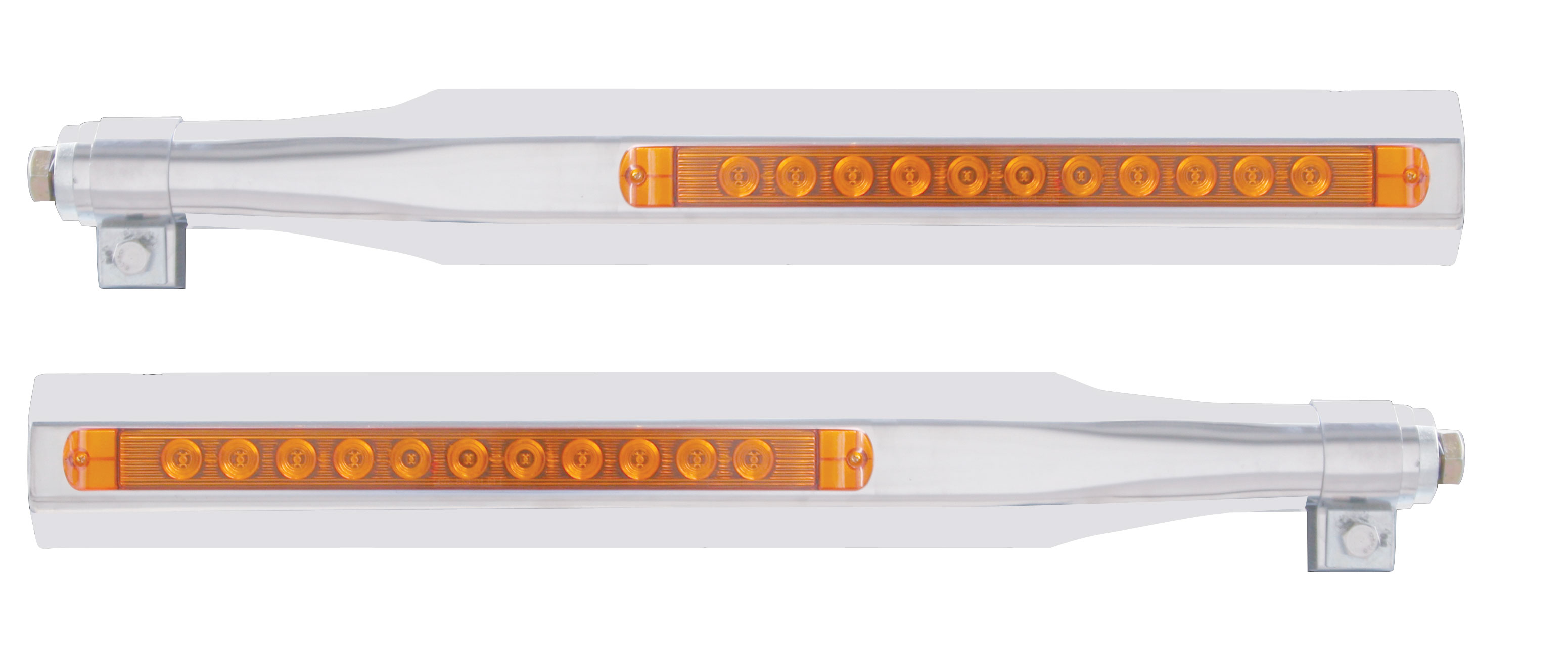 (2/Bulk) Stainless Steel Deluxe Quarter Fender Bracket W/ 11 Amber Led 17" Light Bar - Amber Lens