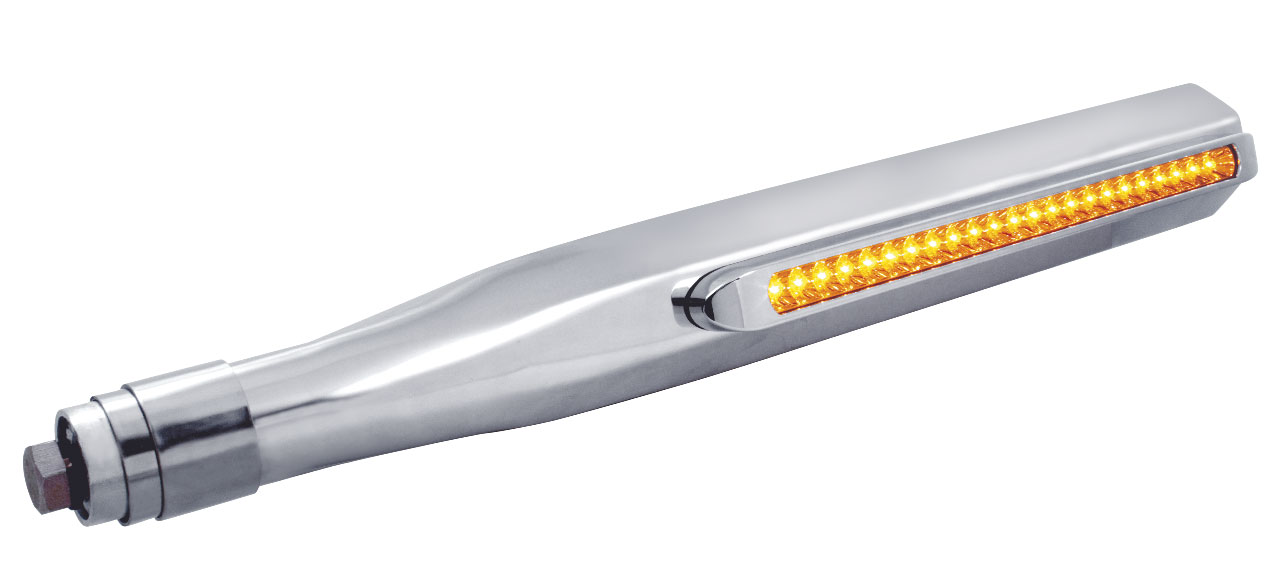 (2/Bulk) Stainless Steel Deluxe Quarter Fender Bracket W/ Chrome Bezel W/ 23 Amber Led W/ Reflector 17" Light Bar - Amber Lens