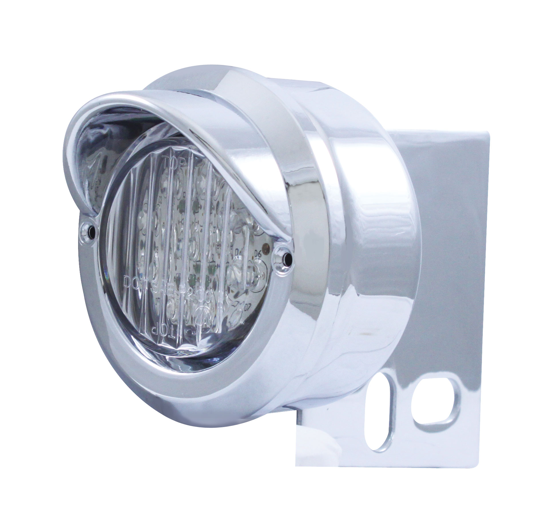 Chrome Universal Mud Flap Hanger End Light W/ 9 Amber Led 2" Flat Light W/ Visor - Clear Lens