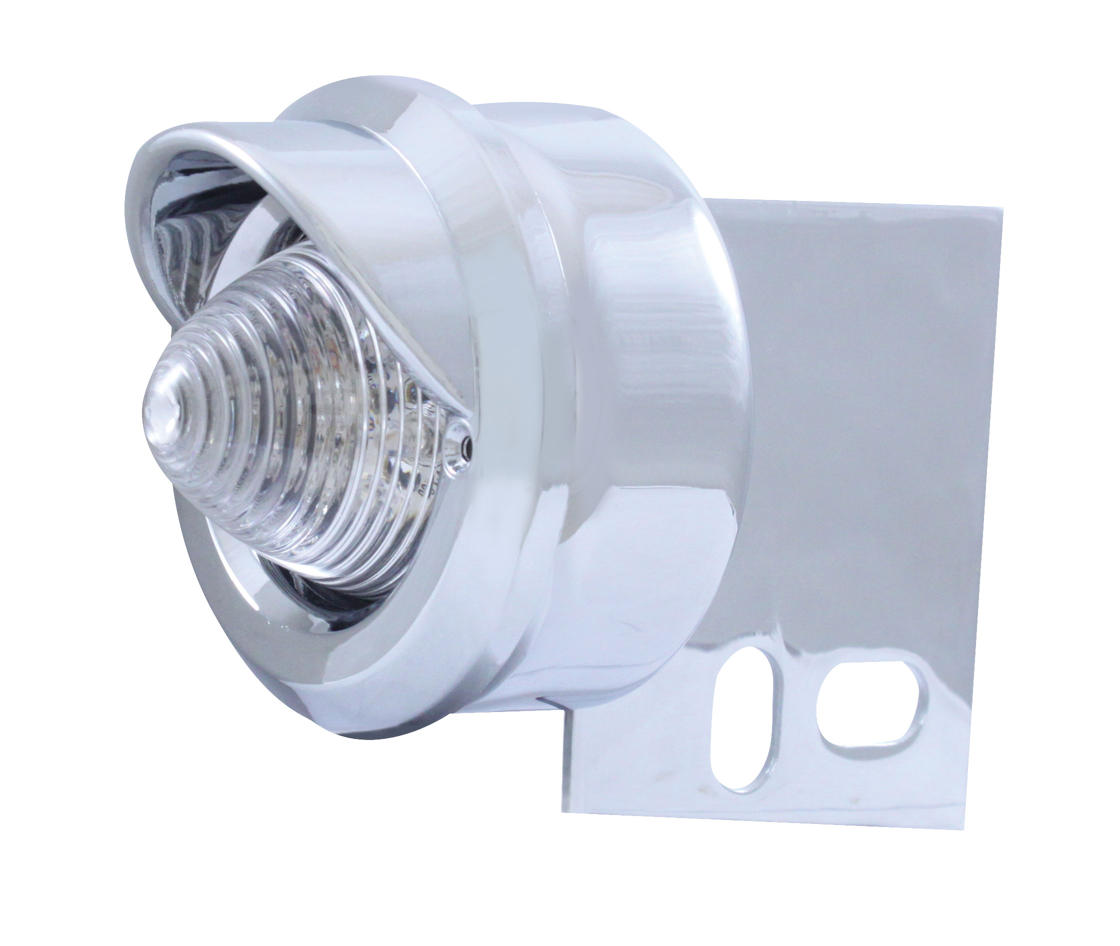 Chrome Universal Mud Flap Hanger End Light W/ 9 Amber Led 2" Beehive Light W/ Visor - Clear Lens