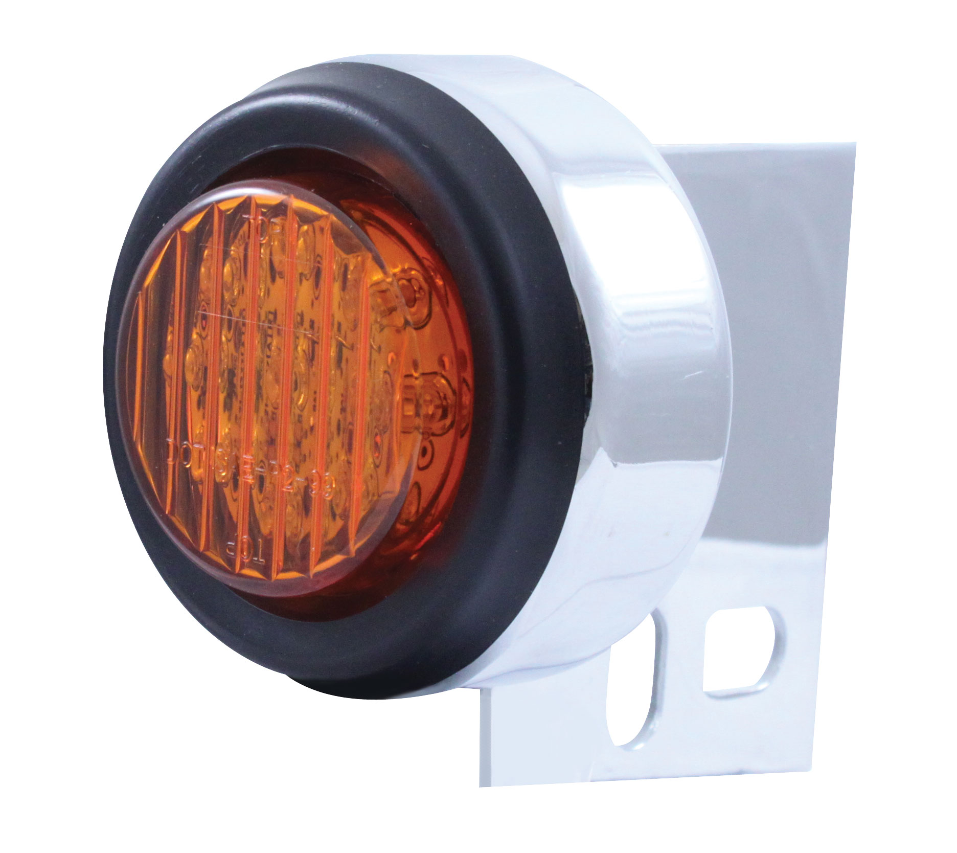 Chrome Universal Mud Flap Hanger End Light W/ 9 Amber Led 2" Flat Light W/ Grommet - Amber Lens