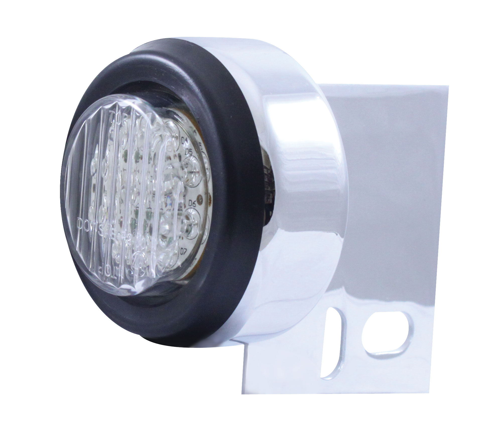Chrome Universal Mud Flap Hanger End Light W/ 9 Red Led 2" Flat Light W/ Grommet - Clear Lens