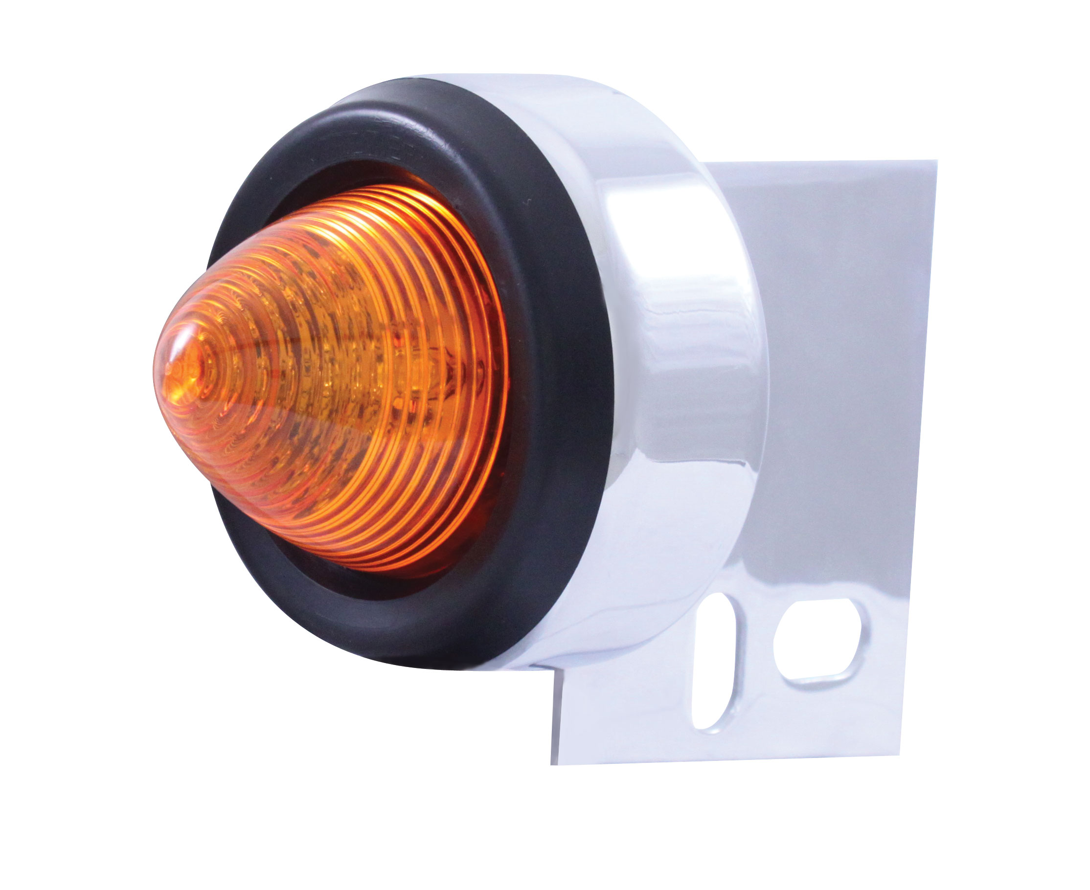 Chrome Universal Mud Flap Hanger End Light W/ 9 Amber Led 2" Beehive Light W/ Grommet - Amber Lens