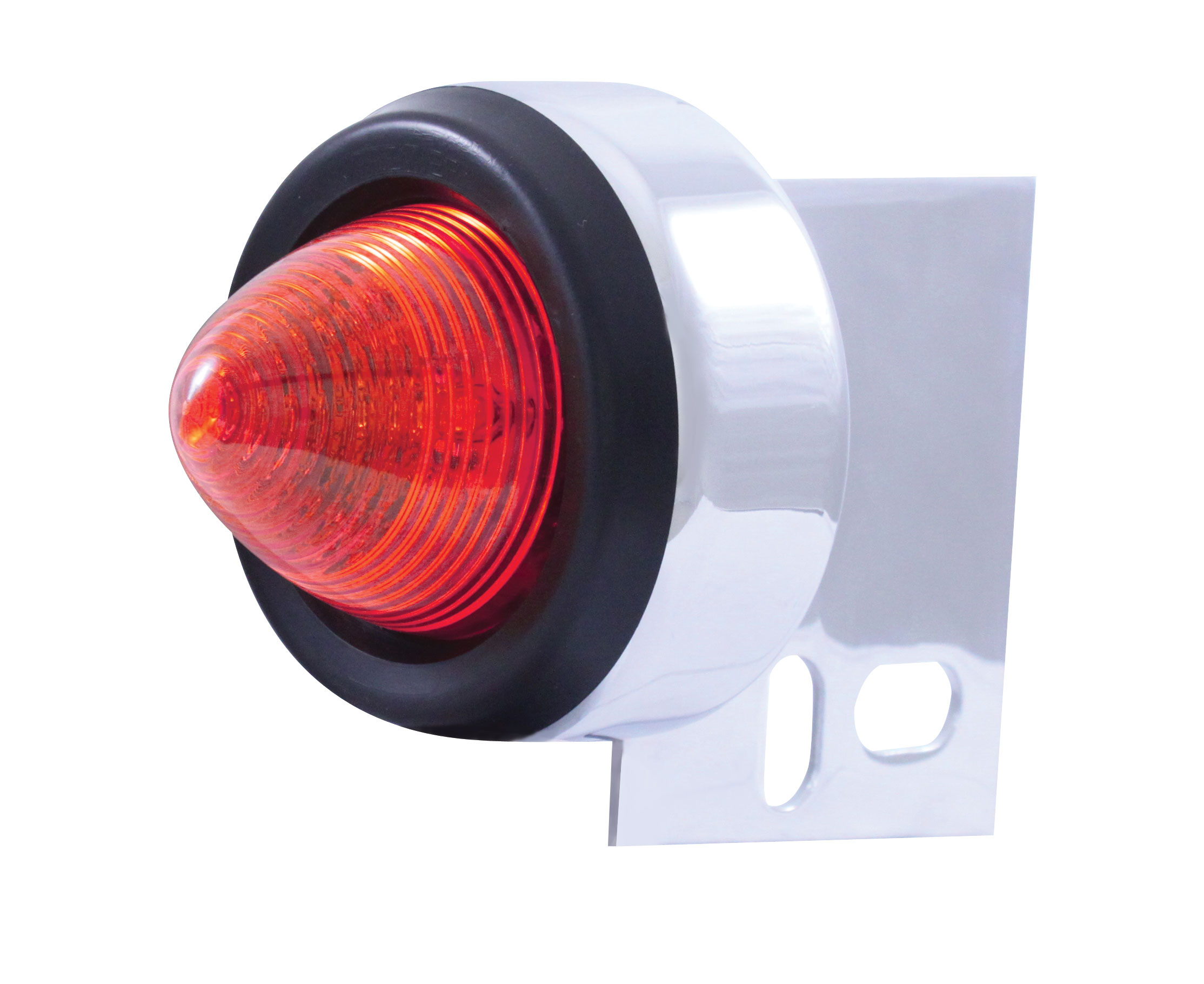Chrome Universal Mud Flap Hanger End Light W/ 9 Red Led 2" Beehive Light W/ Grommet - Red Lens