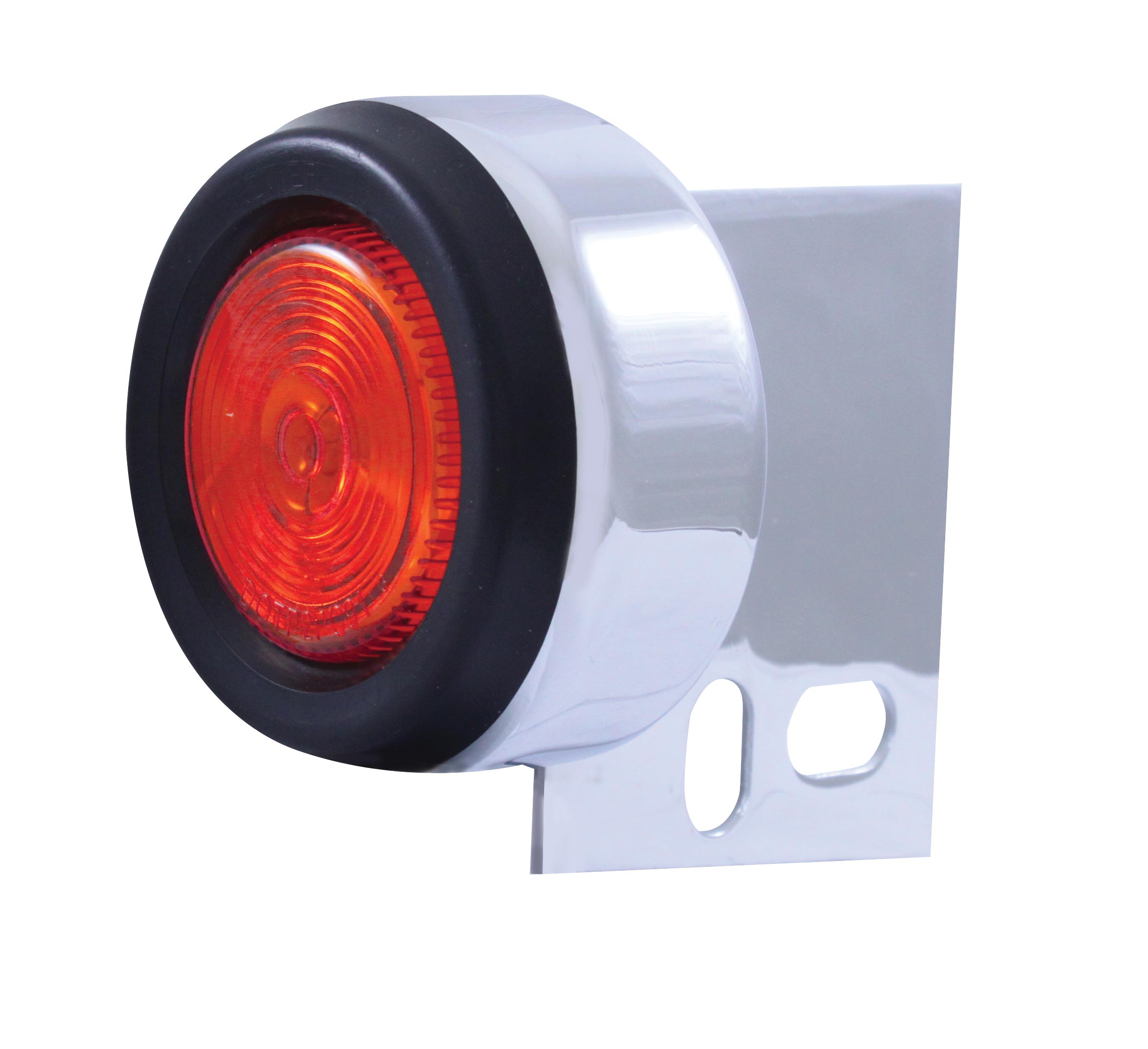 Chrome Universal Mud Flap Hanger End Light W/ Incandescent 2" Flat Light W/ Grommet - Red Lens Lens