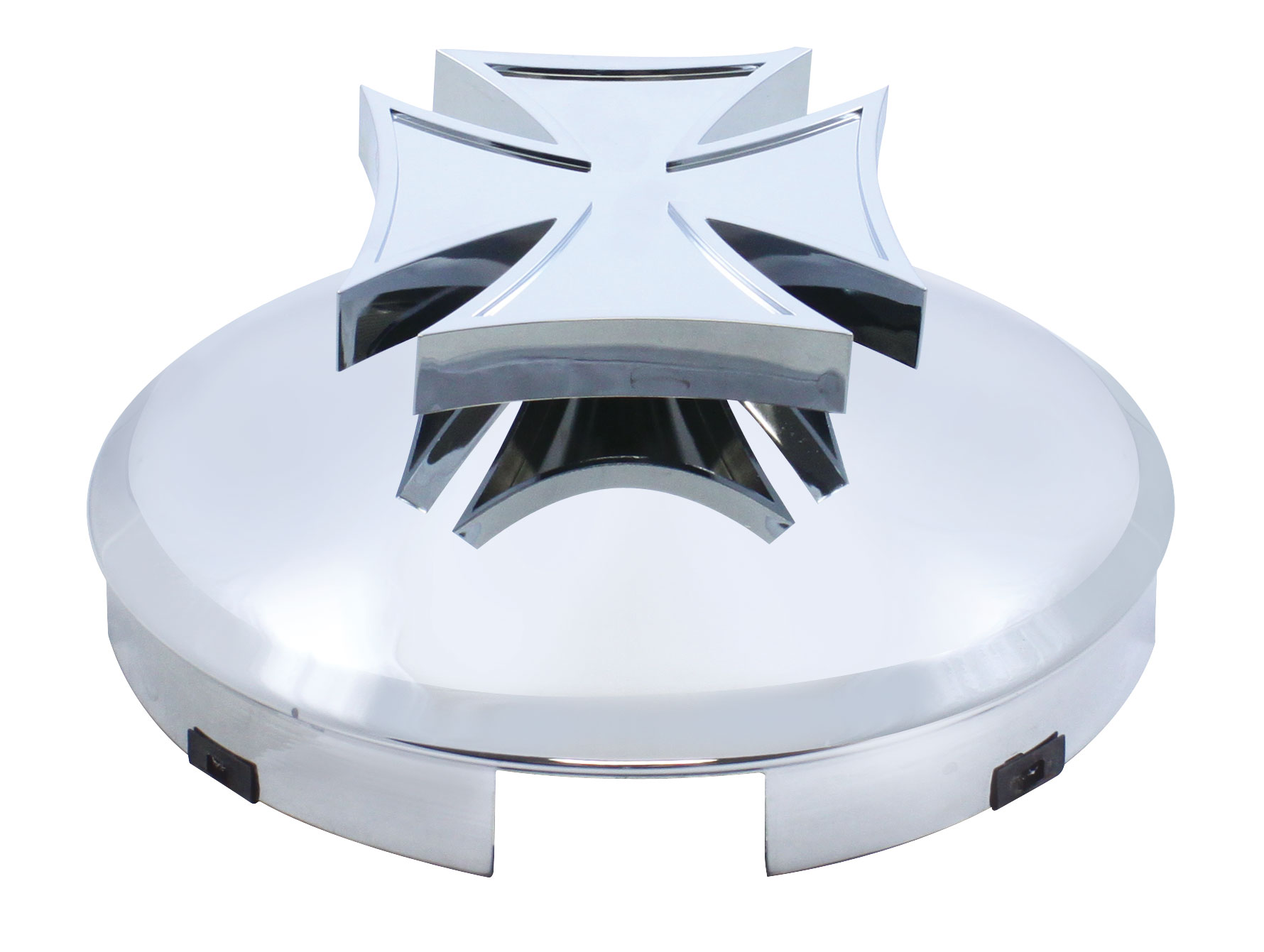 Stainless Steel 1" Lip 4 Even Notch Front Hub Cap W/ Iron Cross Spinner