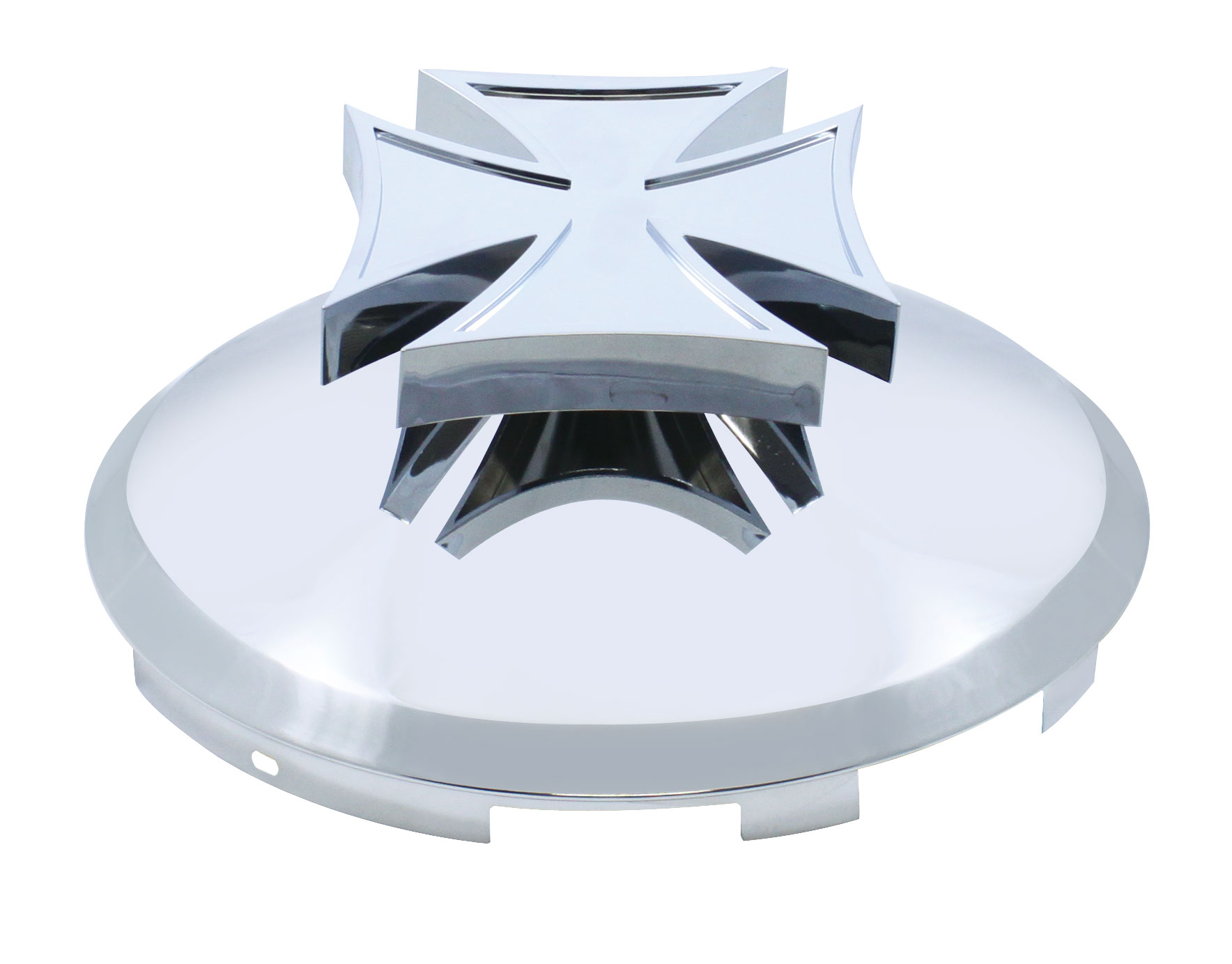 Stainless Steel 7/16" Lip 6 Uneven Notch Front Hub Cap W/ Iron Cross Spinner