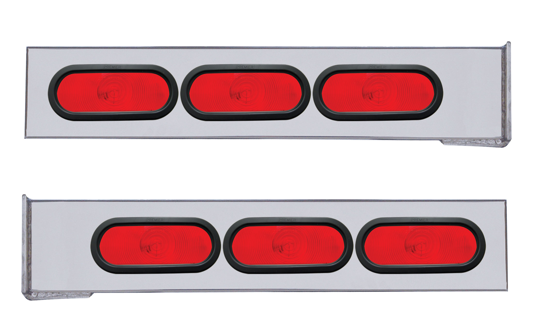(2/Bulk) Stainless Steel 2 Pcs. Rear Light Bar W/ 6 Straight Oval Red Incandescent Light W/ Grommet - 4 Hole Flange Mount