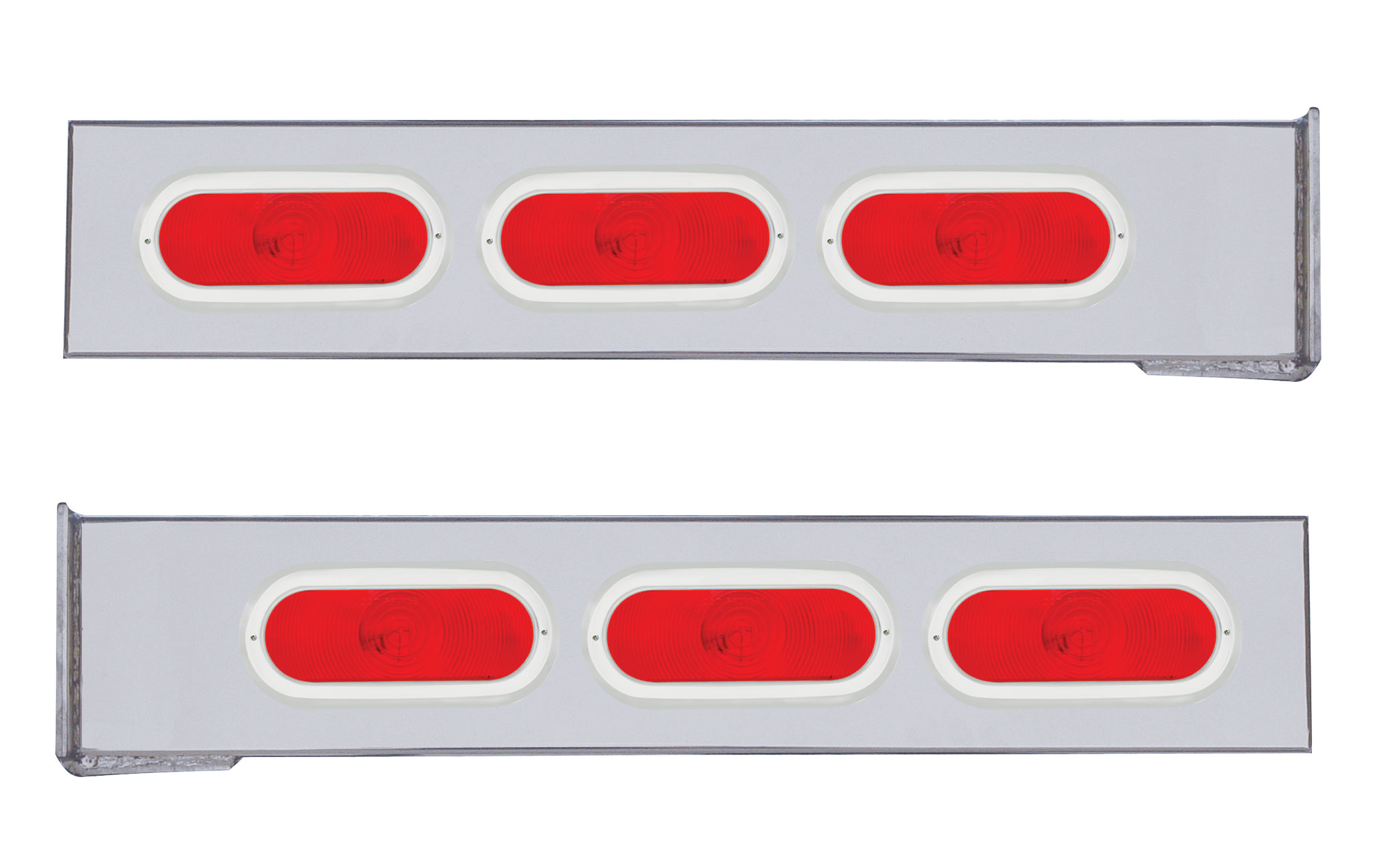 (2/Bulk) Stainless Steel 94" Long 2 Piece Rear Light Bar W/ 6 Straight Oval Lights W/ Stainless Steel Bezel