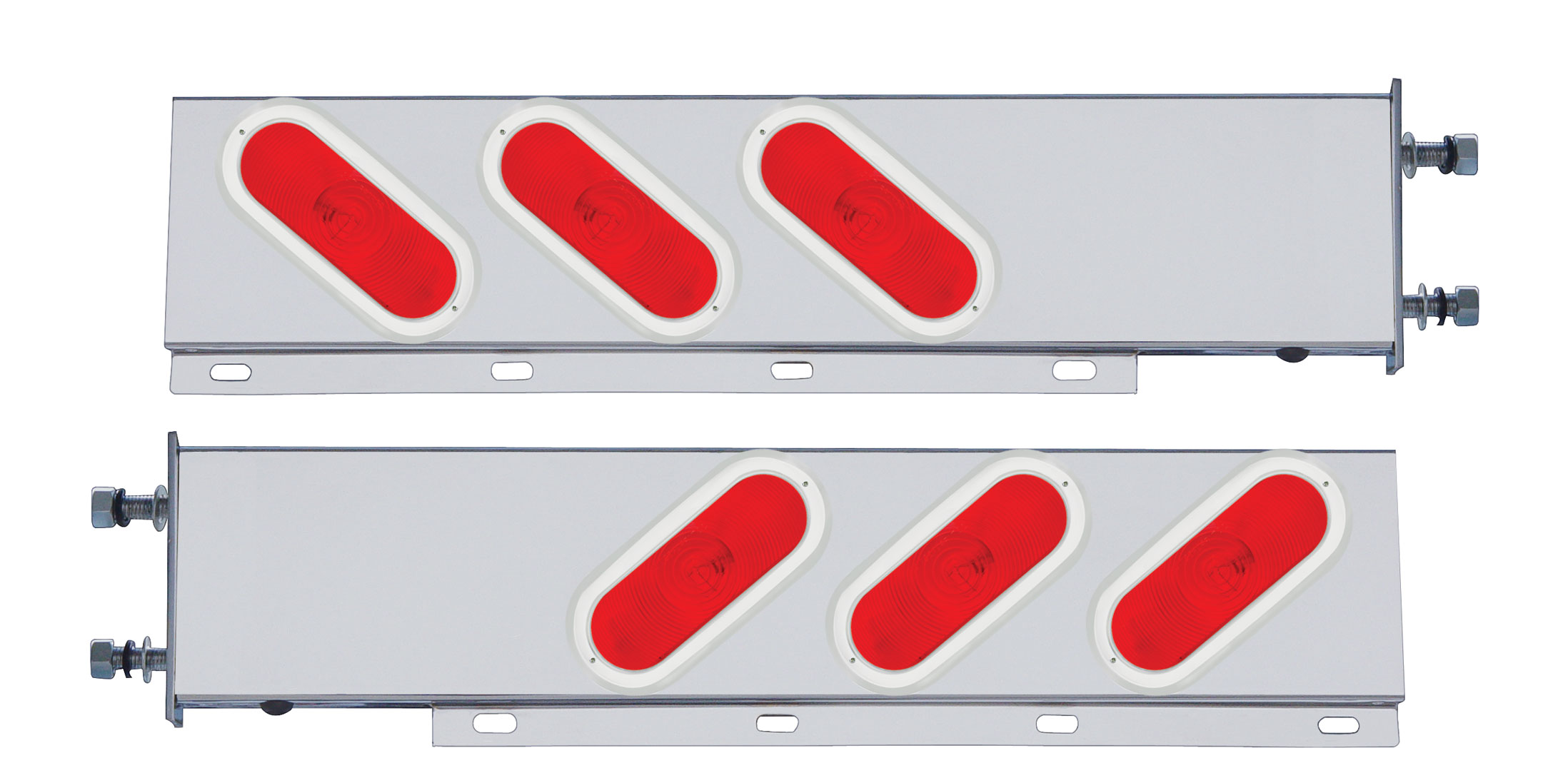 (2/Bulk) Stainless Steel Rear Light Bar W/ 6 Slanted Oval Light W/ Stainless Steel Bezel - 3 3/4" Bolt