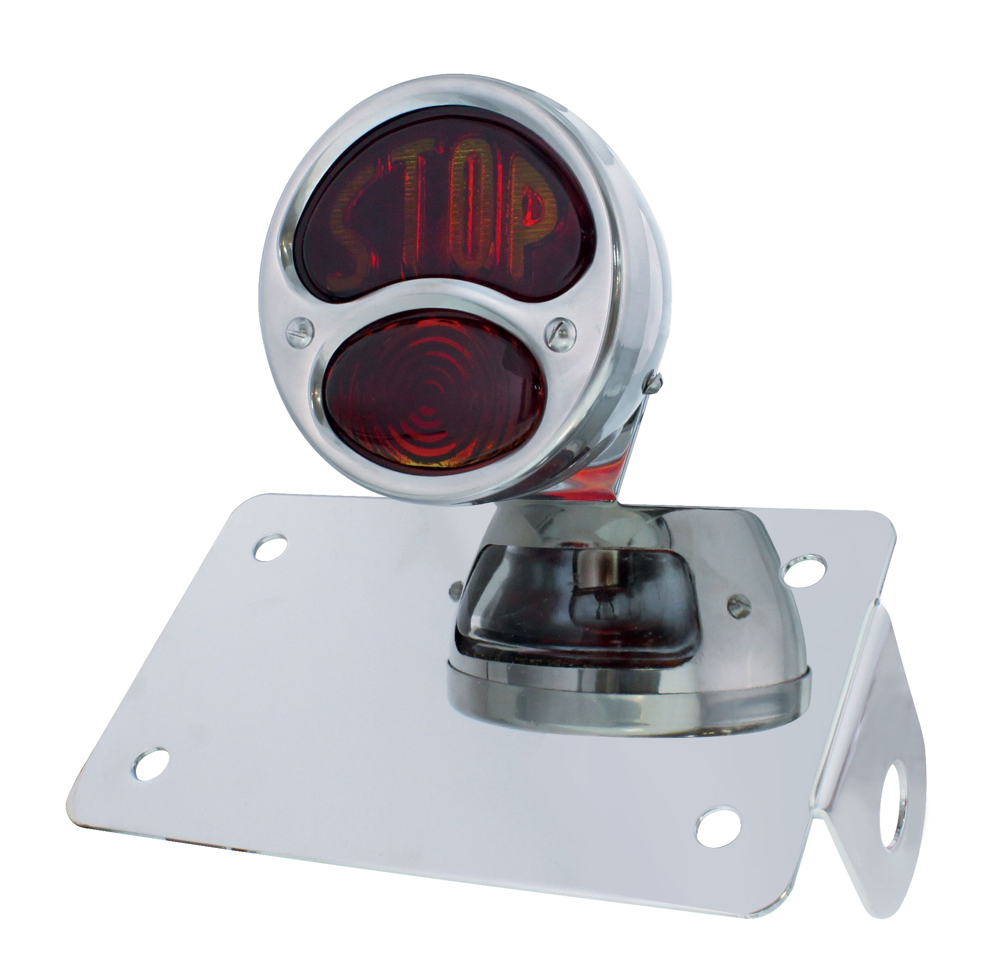 (B0X) "Bobber" Style "1928 Duo Lamp" Tail Light With Red "Stop" Glass Lens - Horizontal