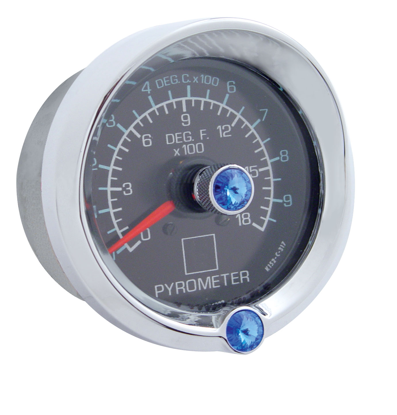 Chrome Plastic Kenworth Pyro Gauge Cover W/ Visor & Diamond - Blue