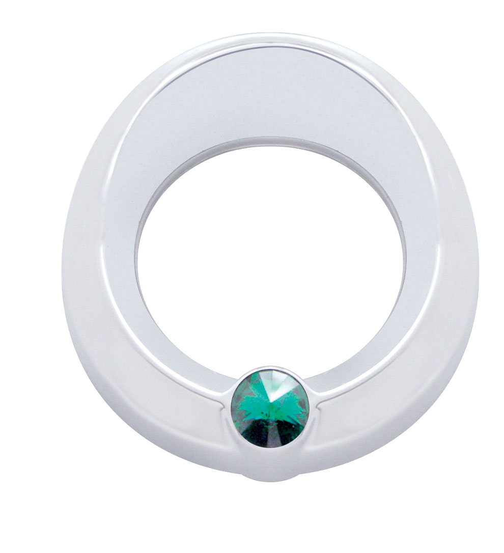Chrome Plastic Universal Small Gauge Cover W/ Visor & Diamond - Green