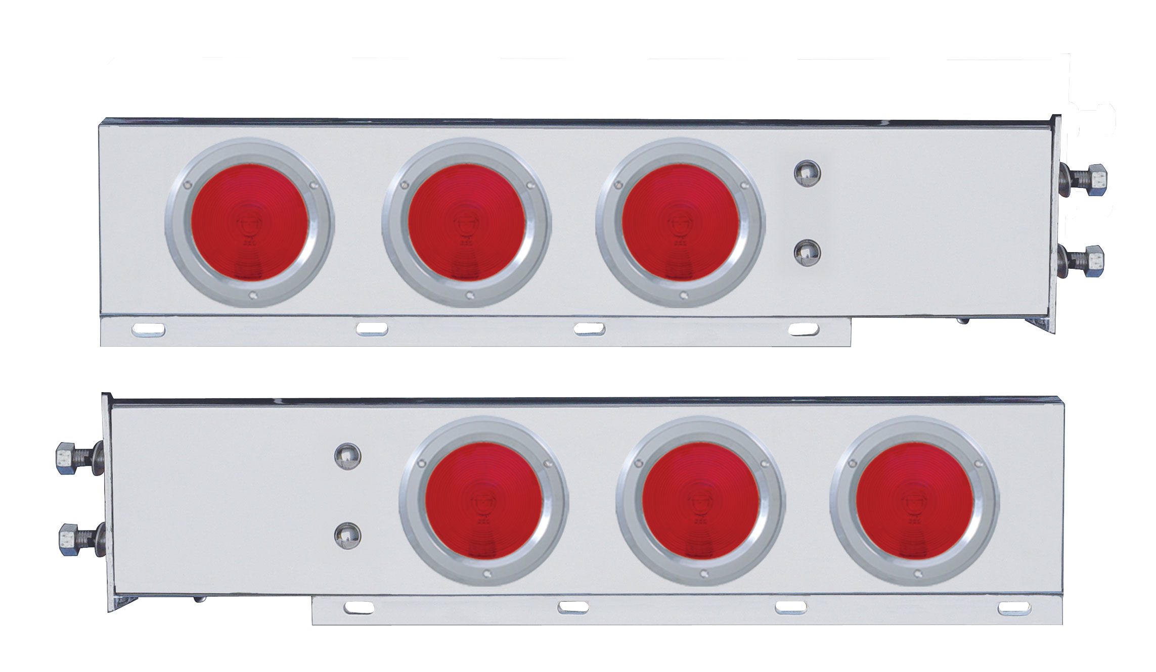 (2/Bulk) 430 Stainless Steel Spring Loaded Rear Light Bar W/ 6 Incandescent 4" Red Light W/ Bezel - 2 1/2" Bolt Pattern