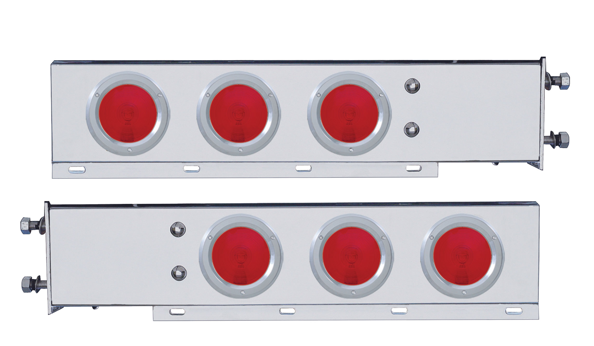(2/Bulk) Stainless Steel Spring Loaded Rear Light Bar W/ 6 Incandescent 4" Red Light W/ Bezel - 3 3/4" Bolt Pattern