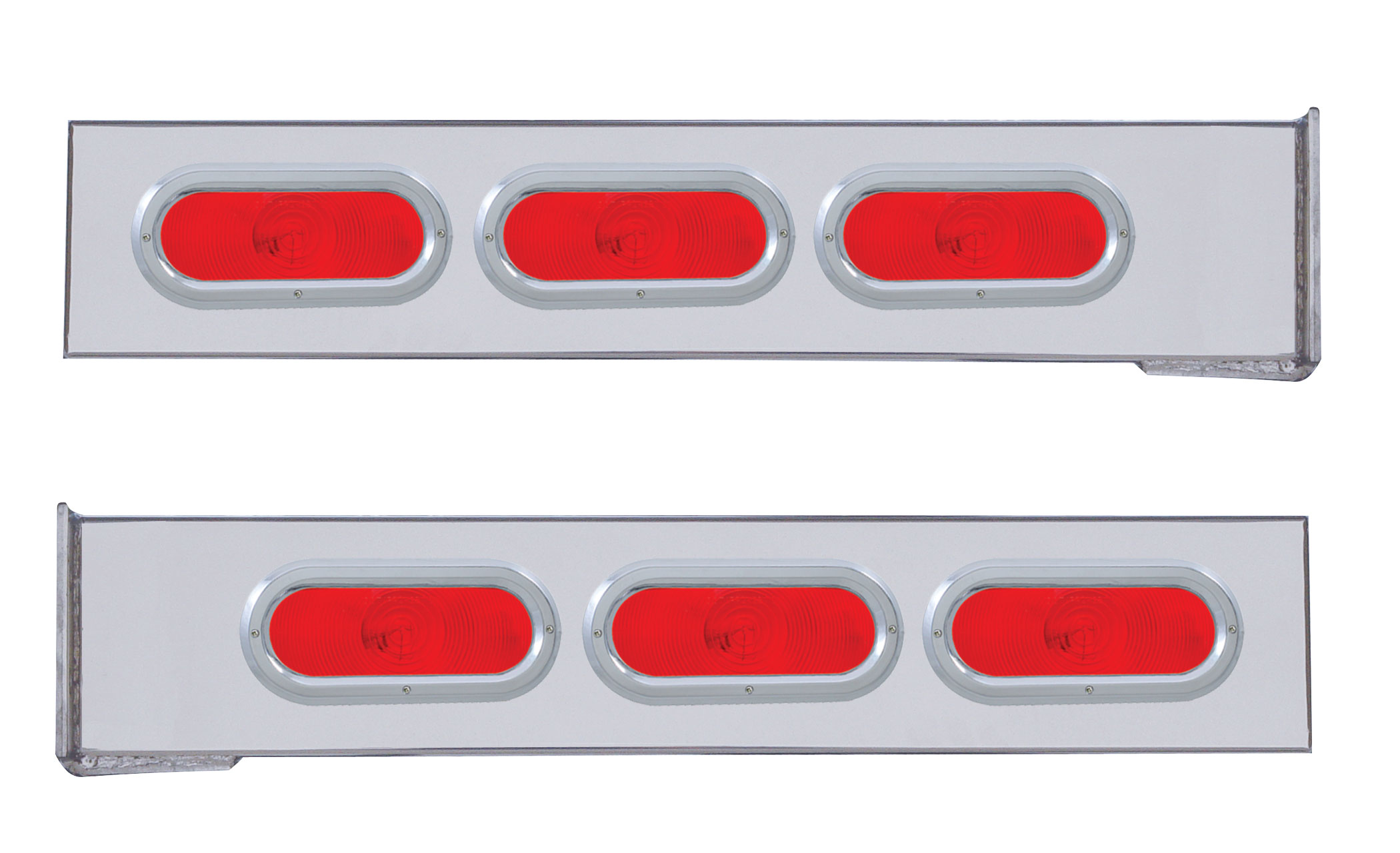 (2/Bulk) Stainless Steel 2 Pcs. Rear Light Bar W/ 6 Slanted Oval Red Incandescent Light W/ Bezel - 4 Hole Flange Mount