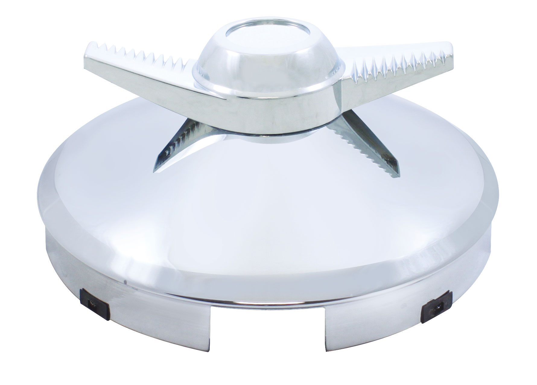 Stainless Steel 1" Lip 4 Even Notch Front Hub Cap W/ 2 Bar Spinner