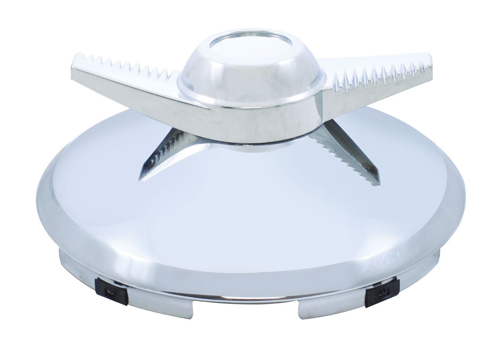 Stainless Steel 7/16" Lip 5 Even Notch Front Hub Cap W/ 2 Bar Spinner