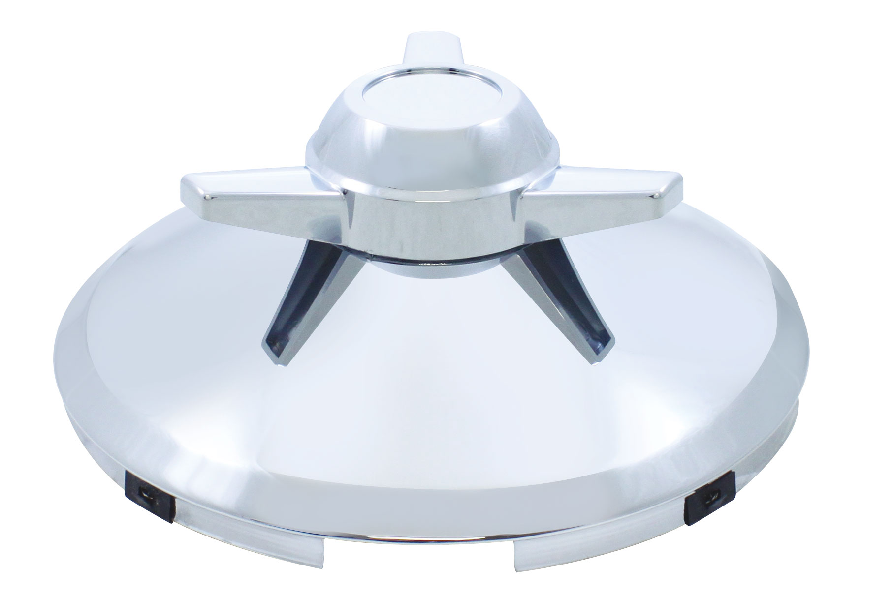 Stainless Steel 7/16" Lip 4 Even Notch Front Hub Cap W/ 3 Bar Straight Spinner