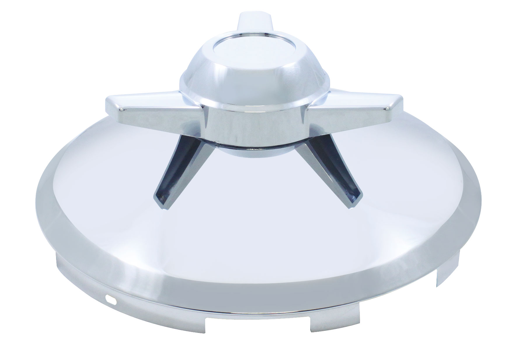 Stainless Steel 7/16" Lip 6 Uneven Notch Front Hub Cap W/ 3 Bar Straight Spinner