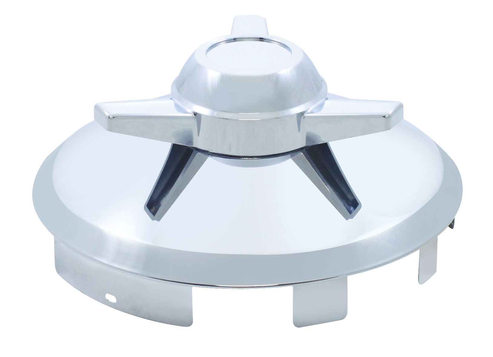 Stainless Steel 1" Lip 6 Uneven Notch Front Hub Cap W/ 3 Bar Straight Spinner