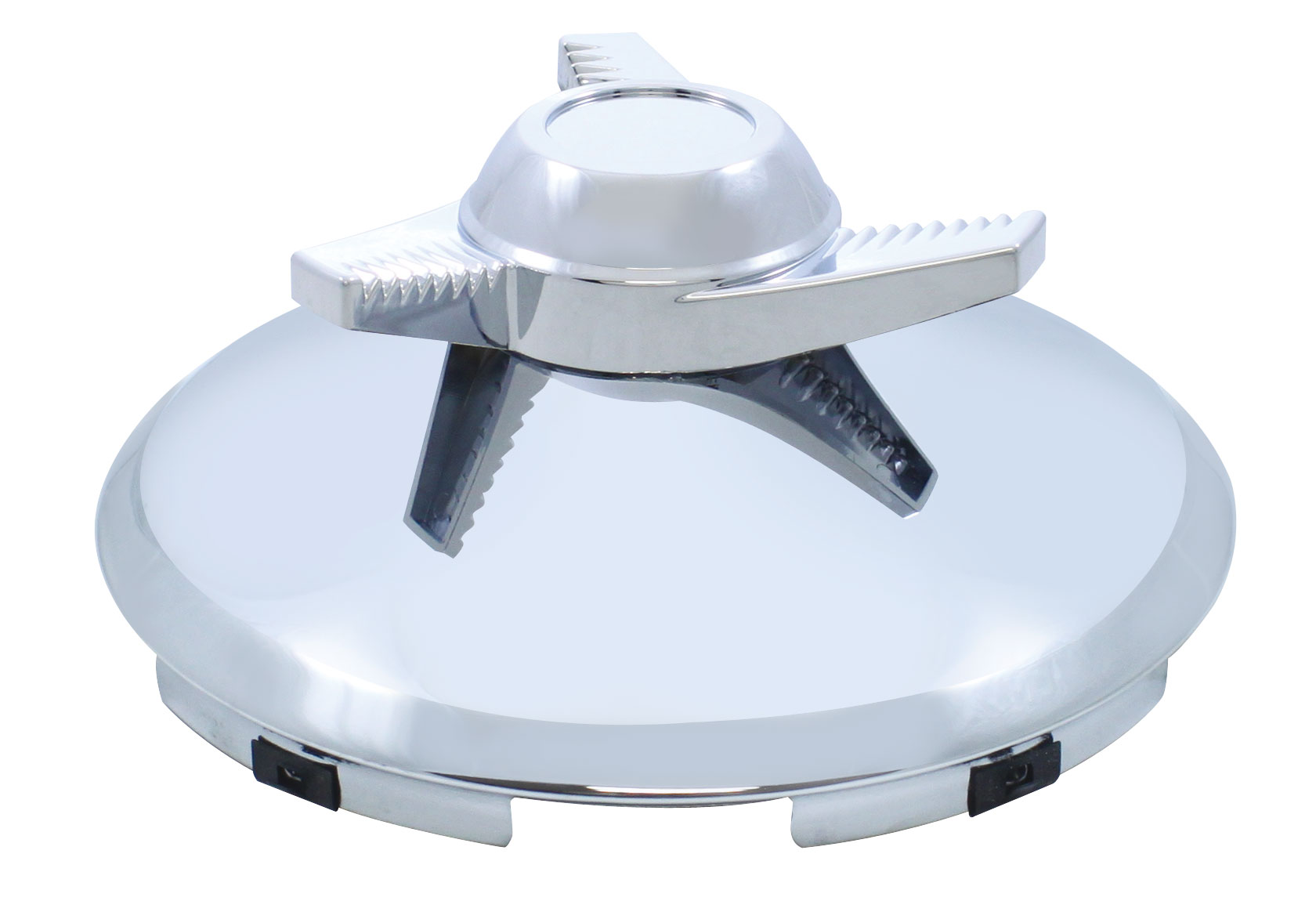 Stainless Steel 7/16" Lip 5 Even Notch Front Hub Cap W/ 3 Bar Left Spinner