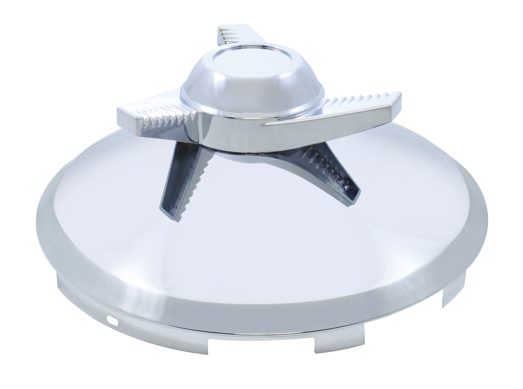 Stainless Steel 7/16" Lip 6 Uneven Notch Front Hub Cap W/ 3 Bar Left Spinner