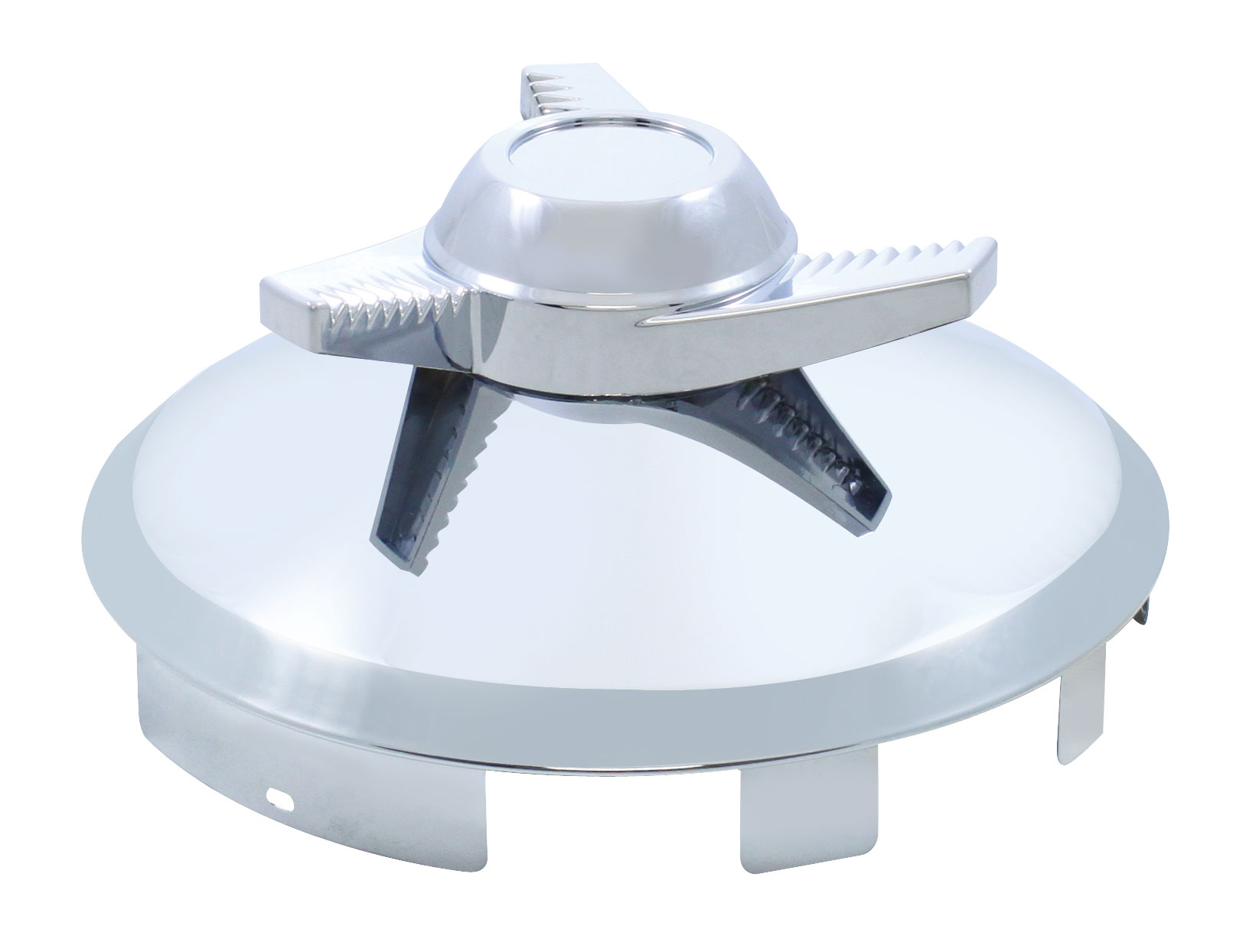 Stainless Steel 1" Lip 6 Uneven Notch Front Hub Cap W/ 3 Bar Left Spinner