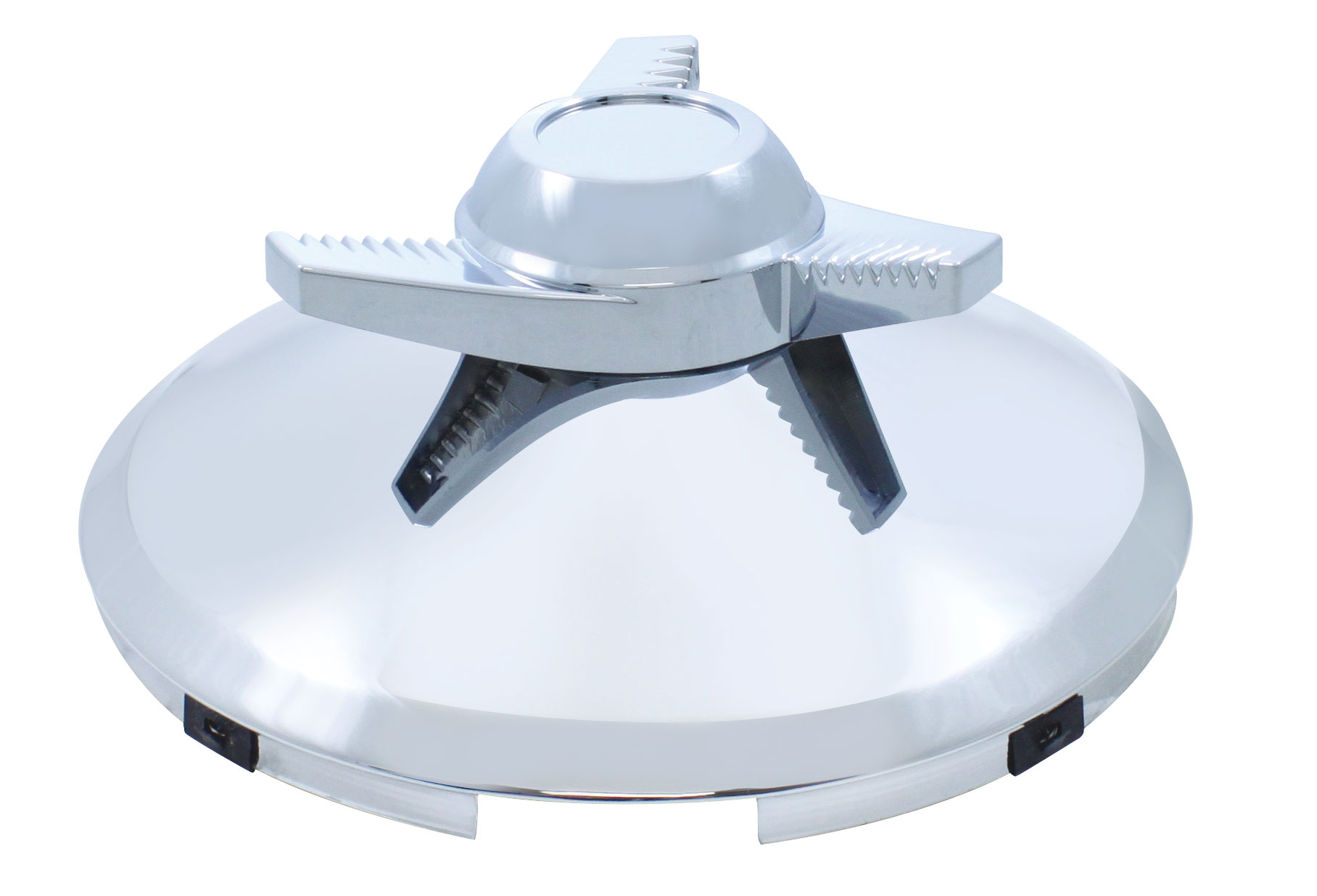 Stainless Steel 7/16" Lip 4 Even Notch Front Hub Cap W/ 3 Bar Right Spinner