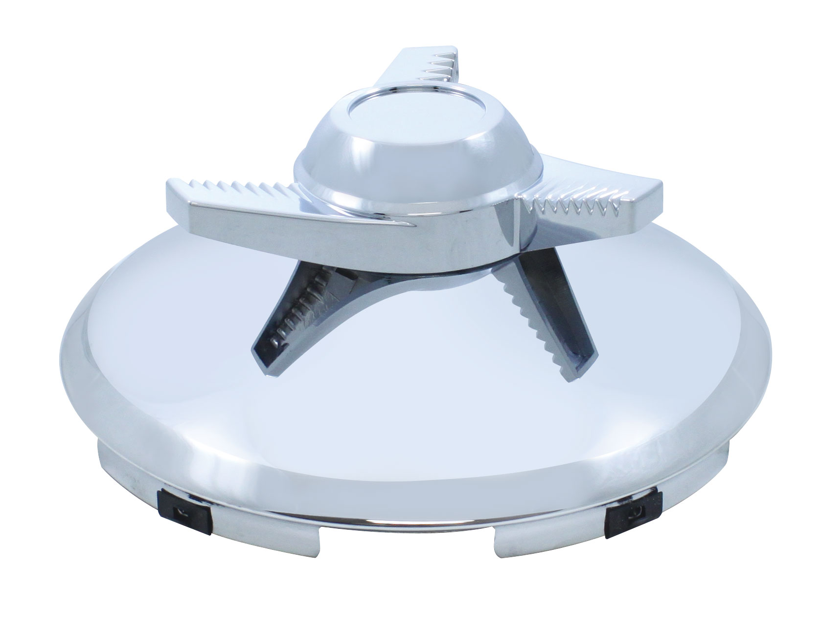 Stainless Steel 7/16" Lip 5 Even Notch Front Hub Cap W/ 3 Bar Right Spinner