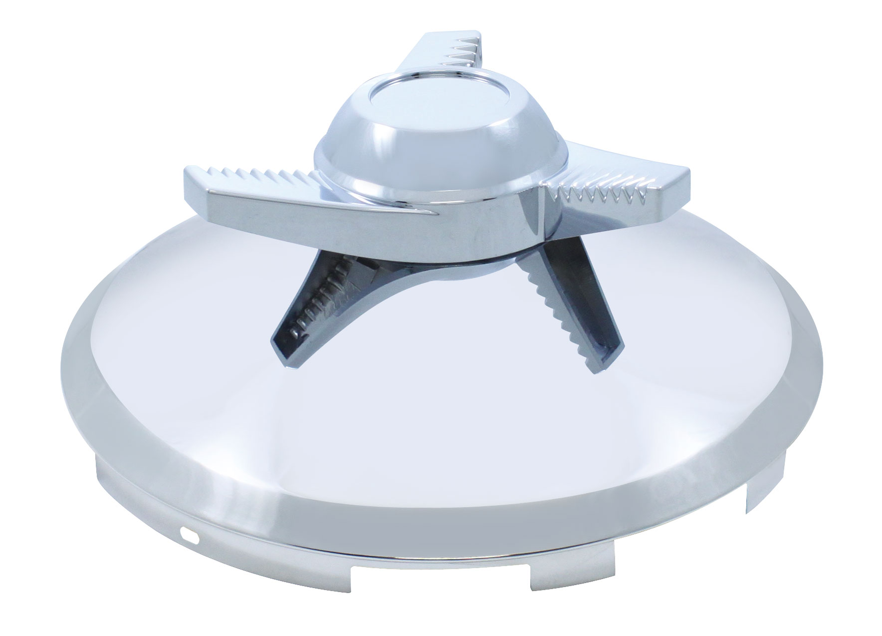 Stainless Steel 7/16" Lip 6 Uneven Notch Front Hub Cap W/ 3 Bar Right Spinner