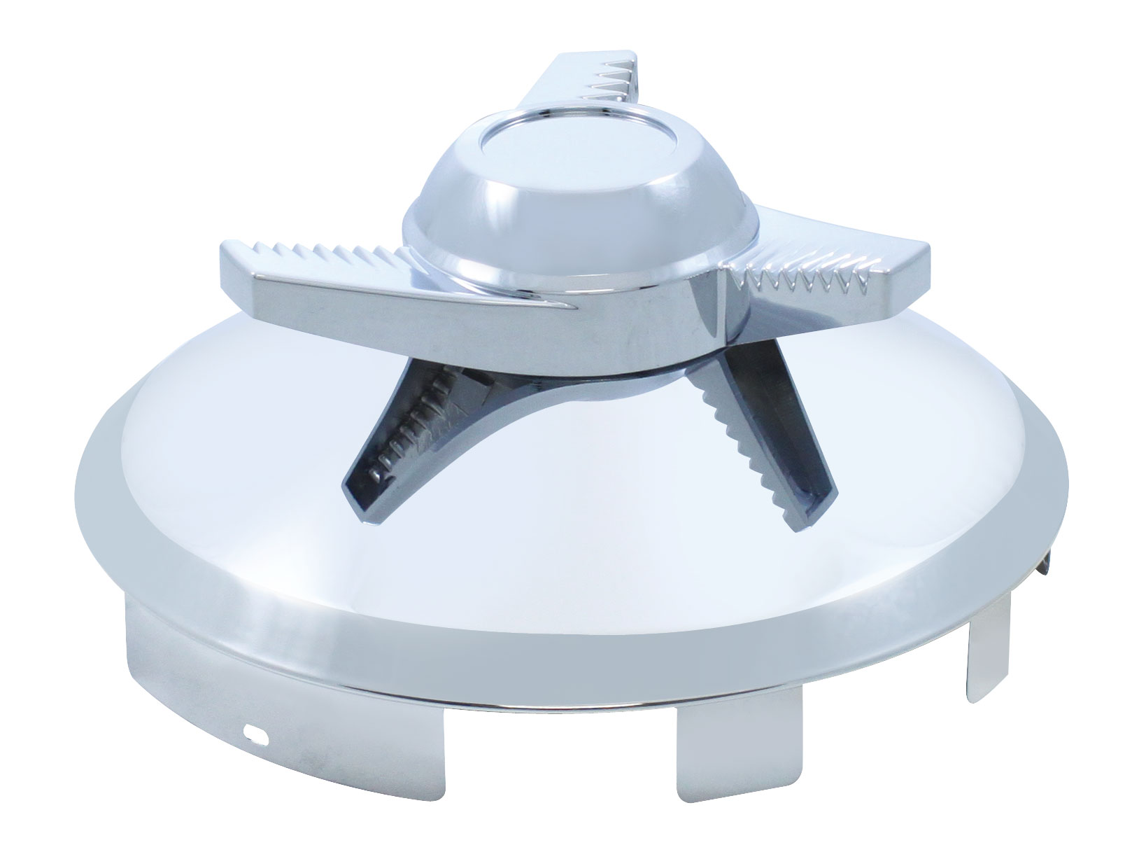 Stainless Steel 1" Lip 6 Uneven Notch Front Hub Cap W/ 3 Bar Right Spinner