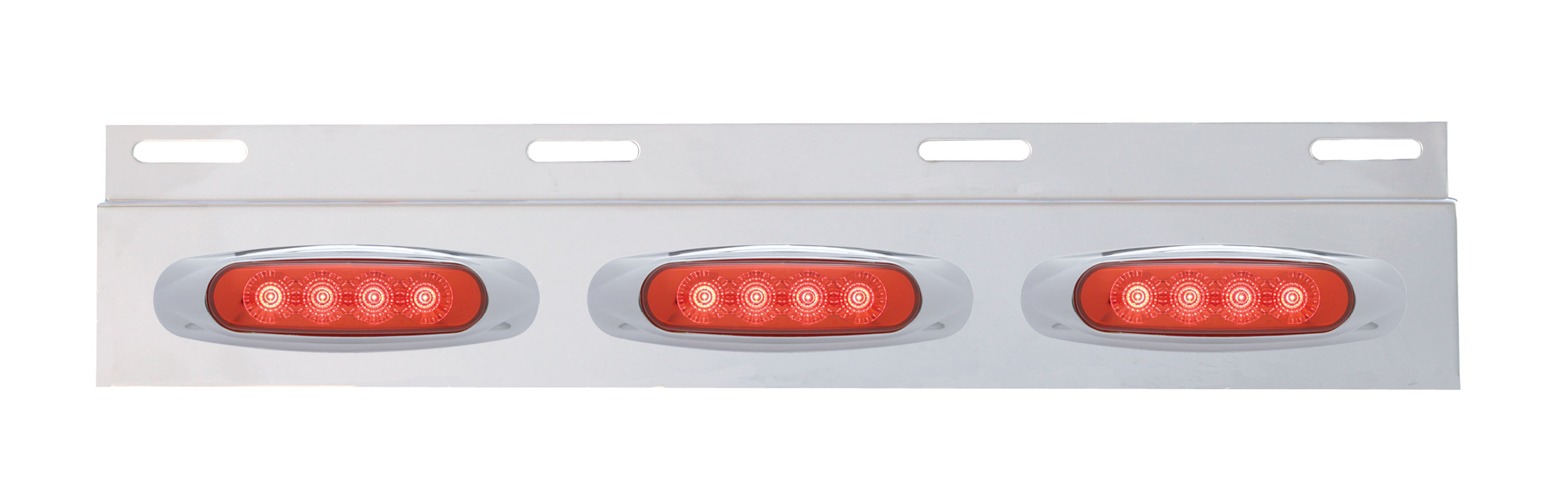 Stainless Steel Top Mud Flap Light Bracket W/ Three 4 Led Reflector Light W/ Bezel - Red Lens