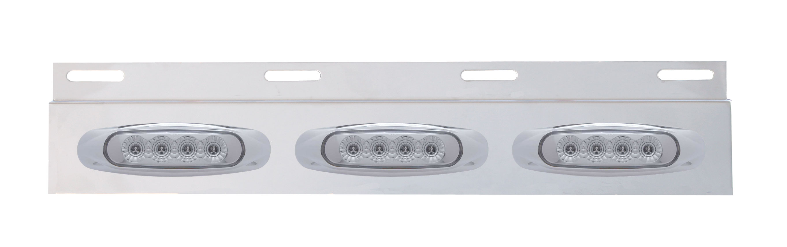 Stainless Steel Top Mud Flap Light Bracket W/ Three 4 Led Reflector Light W/ Bezel - Clear Lens