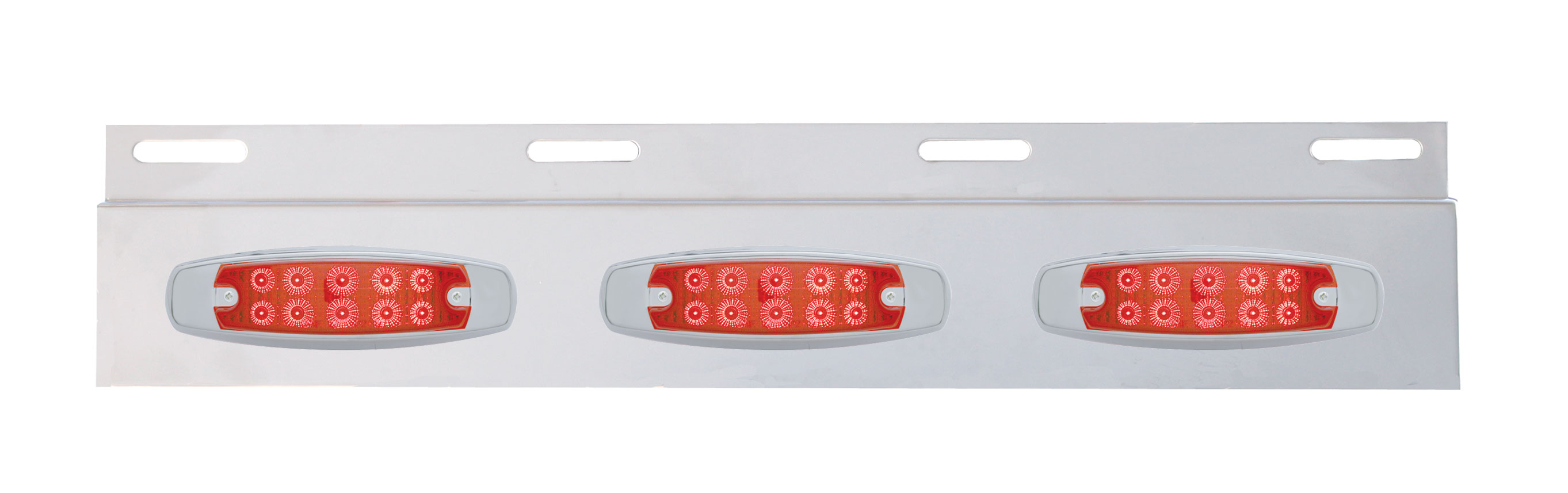 Stainless Steel Top Mud Flap Light Bracket W/ Three 10 Led Rectangular Light W/ Bezel - Red Lens