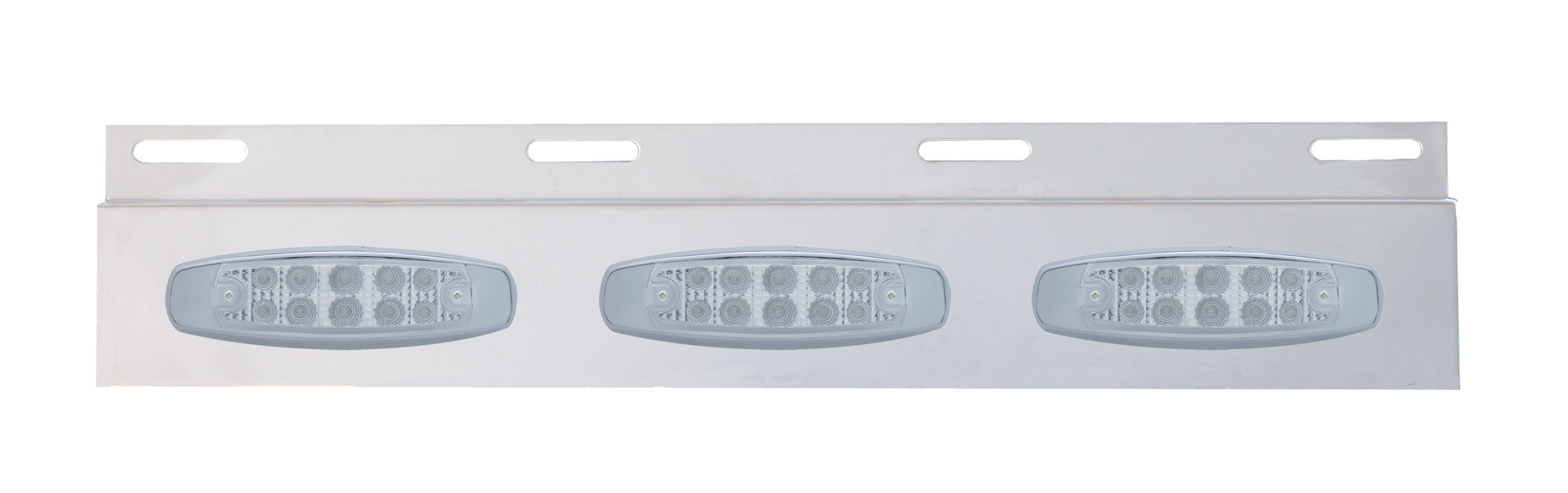 Stainless Steel Top Mud Flap Light Bracket W/ Three 10 Led Rectangular Light W/ Bezel - Clear Lens
