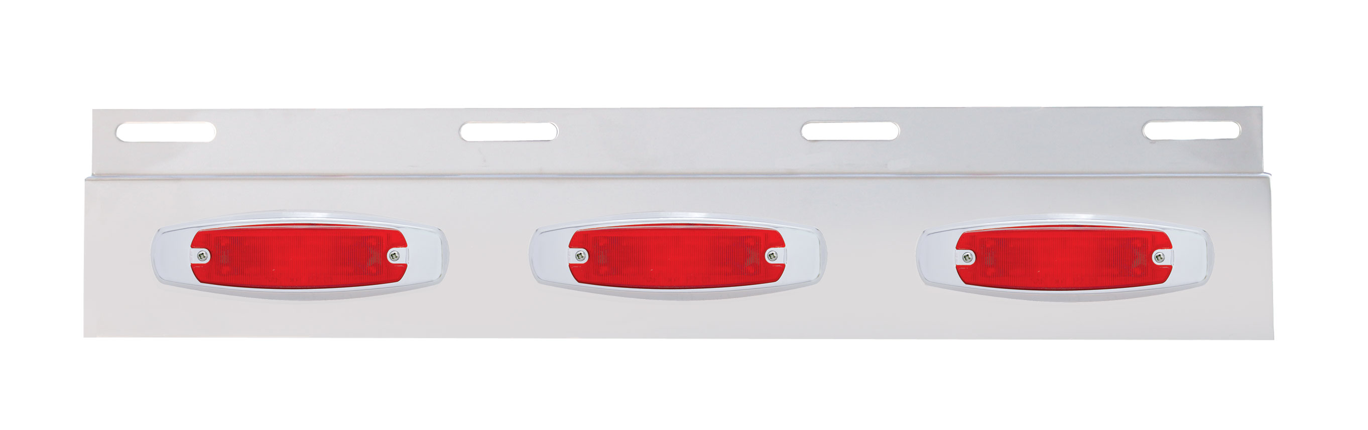 Stainless Steel Top Mud Flap Light Bracket W/ Three 12 Led Rectangular Light W/ Bezel - Red Lens