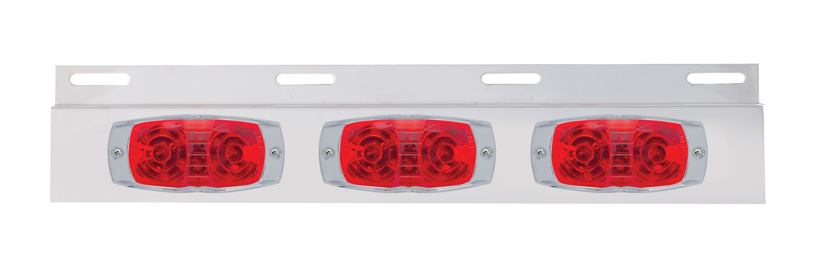 Stainless Steel Top Mud Flap Light Bracket W/ Three 16 Led Tiger Eye Light W/ Guard - Red Lens