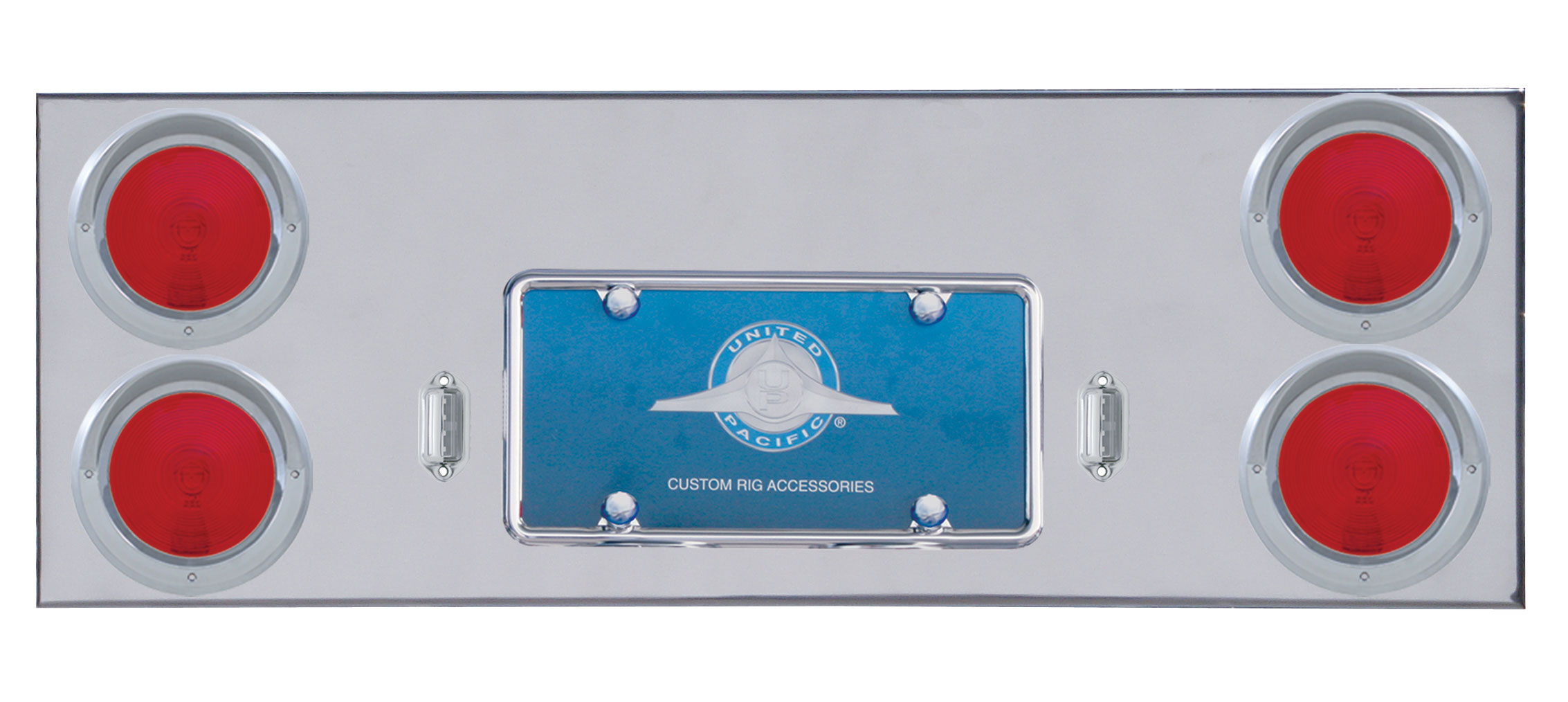 Stainless Steel Rear Center Light Panel W/ Four 4" Incandescent Round Light W/ Visor - Red Lens