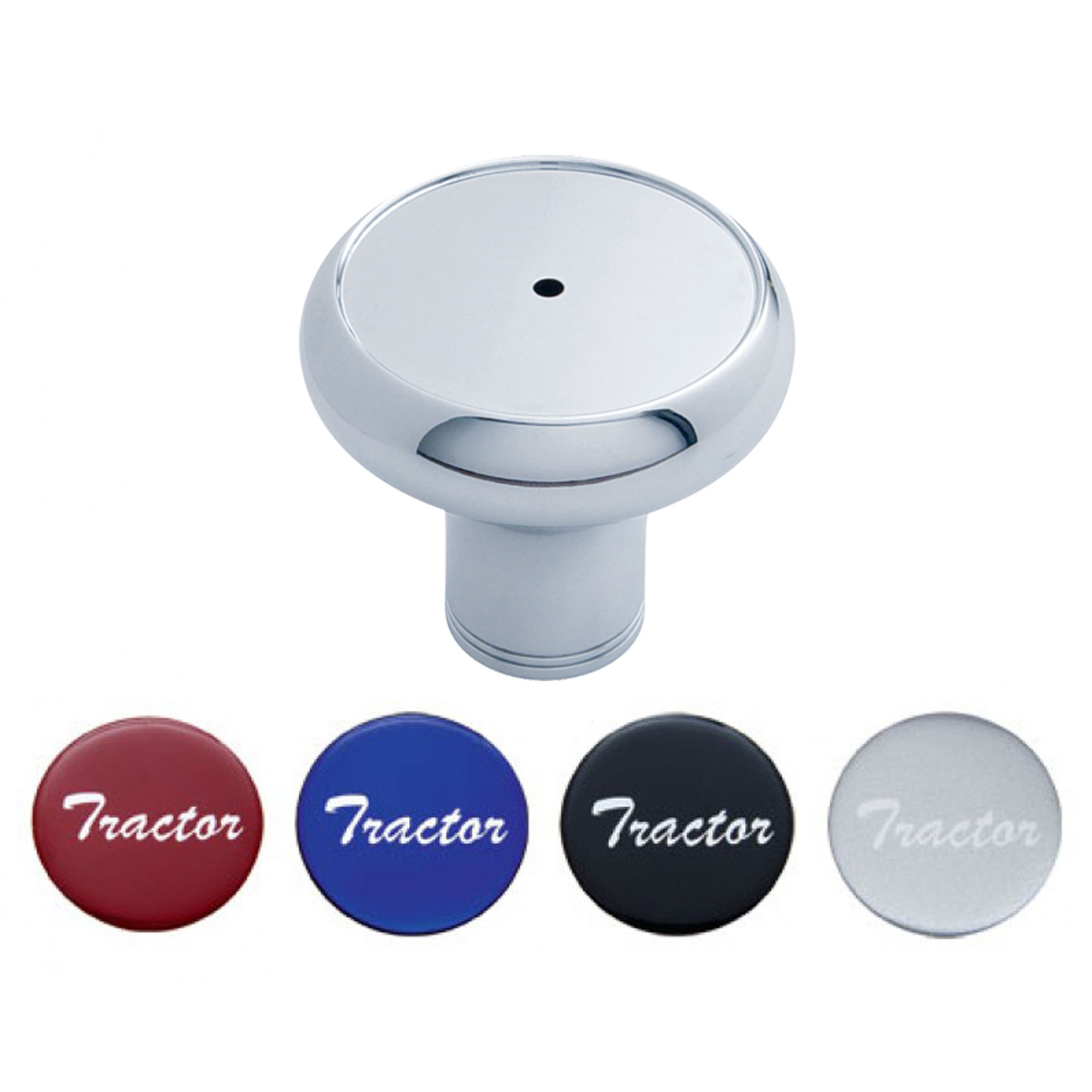 Chrome Delux Air Valve Knob With Tractor Glossy Sticker - Black, Blue, Red And Silver